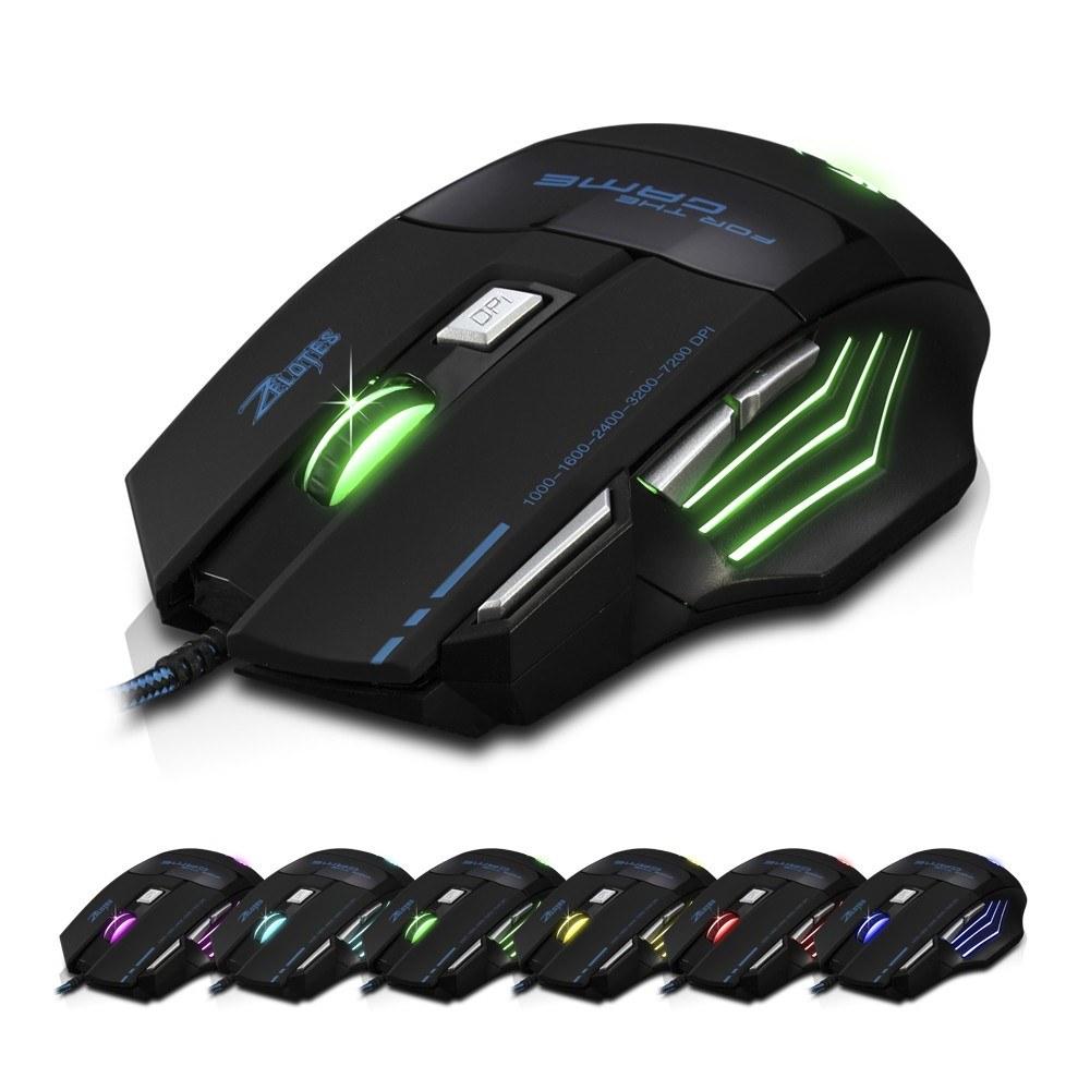 Keyboards & Mouse |   ZELOTES T-80 Gaming Mouse 7200 DPI Backlight Multi Color LED Optical 7 Button Mouse Gamer USB Wired Gaming Mouse for Pro Gamer Computer Peripherals Keyboards & Mouse