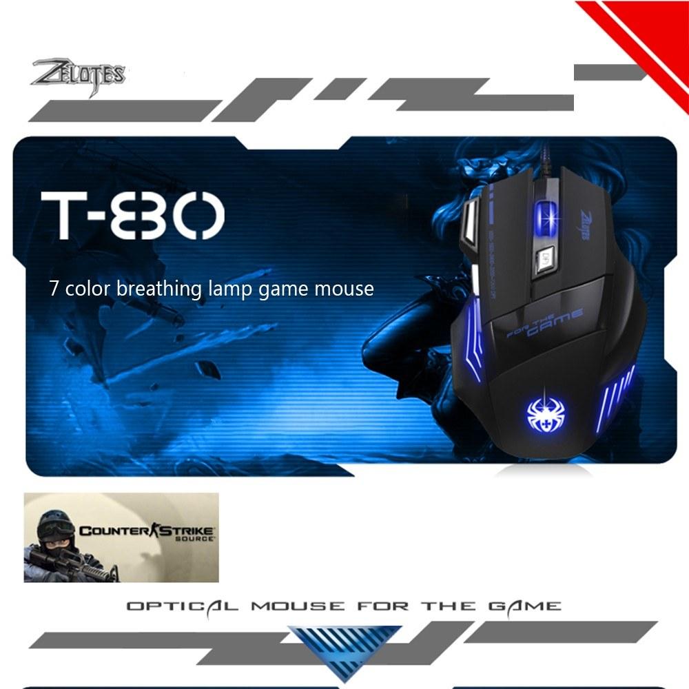 Keyboards & Mouse |   ZELOTES T-80 Gaming Mouse 7200 DPI Backlight Multi Color LED Optical 7 Button Mouse Gamer USB Wired Gaming Mouse for Pro Gamer Computer Peripherals Keyboards & Mouse