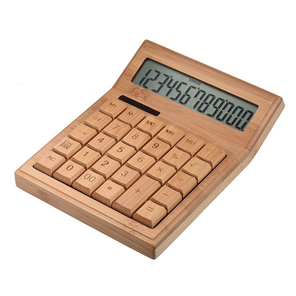 Office Electronics |   Multifunctional Bamboo Electronic Calculator Counter 12 Digits Solar & Battery Dual Powered for Home Office School Retail Store Office Electronics Office Electronics