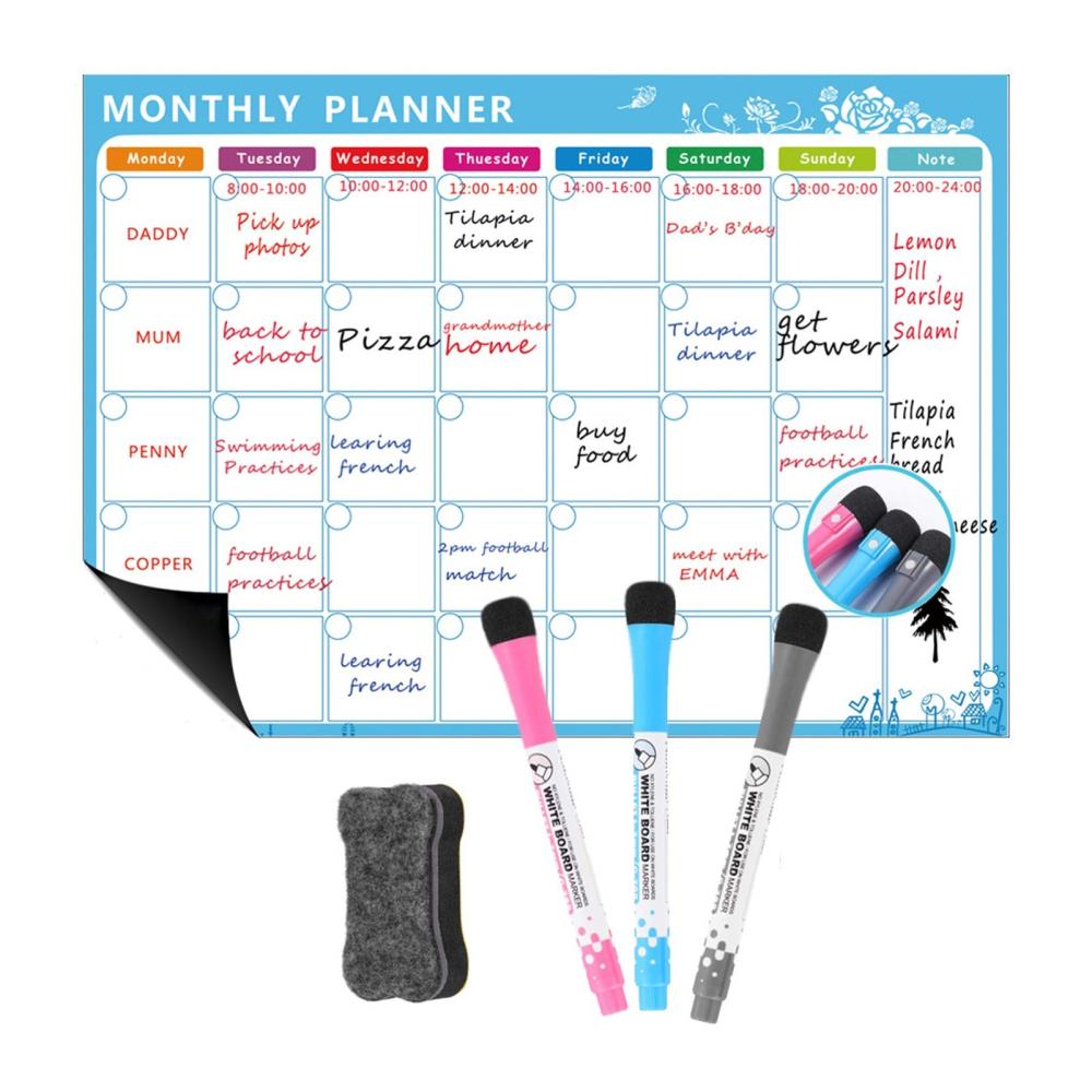 Other Stationery |   Magnetic Dry Erase Calendar Whiteboard Fridge Magnet Flexible Daily Message Stickers with 3 Board Pen 1 Eraser for Weekly Monthly Organizer Schedule Planner To Do List Notepad Wall Set A3 16.5*11.8in Other Stationery Other Stationery