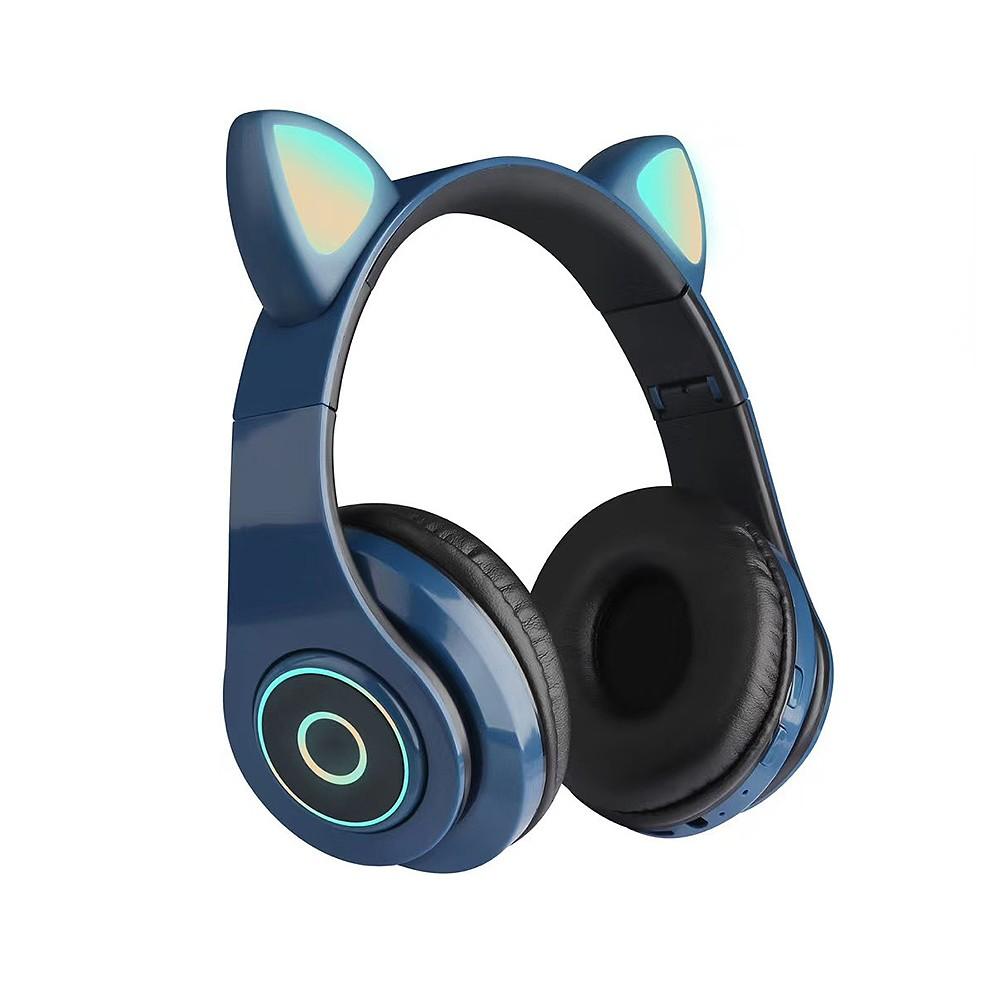 Others |   B39 Cute Cat Ear Headset Wireless BT5.0 Foldable Gaming Headphone with Flash RGB lights Earphone TF Card Play/Wired Mode Blue Computer Peripherals Others