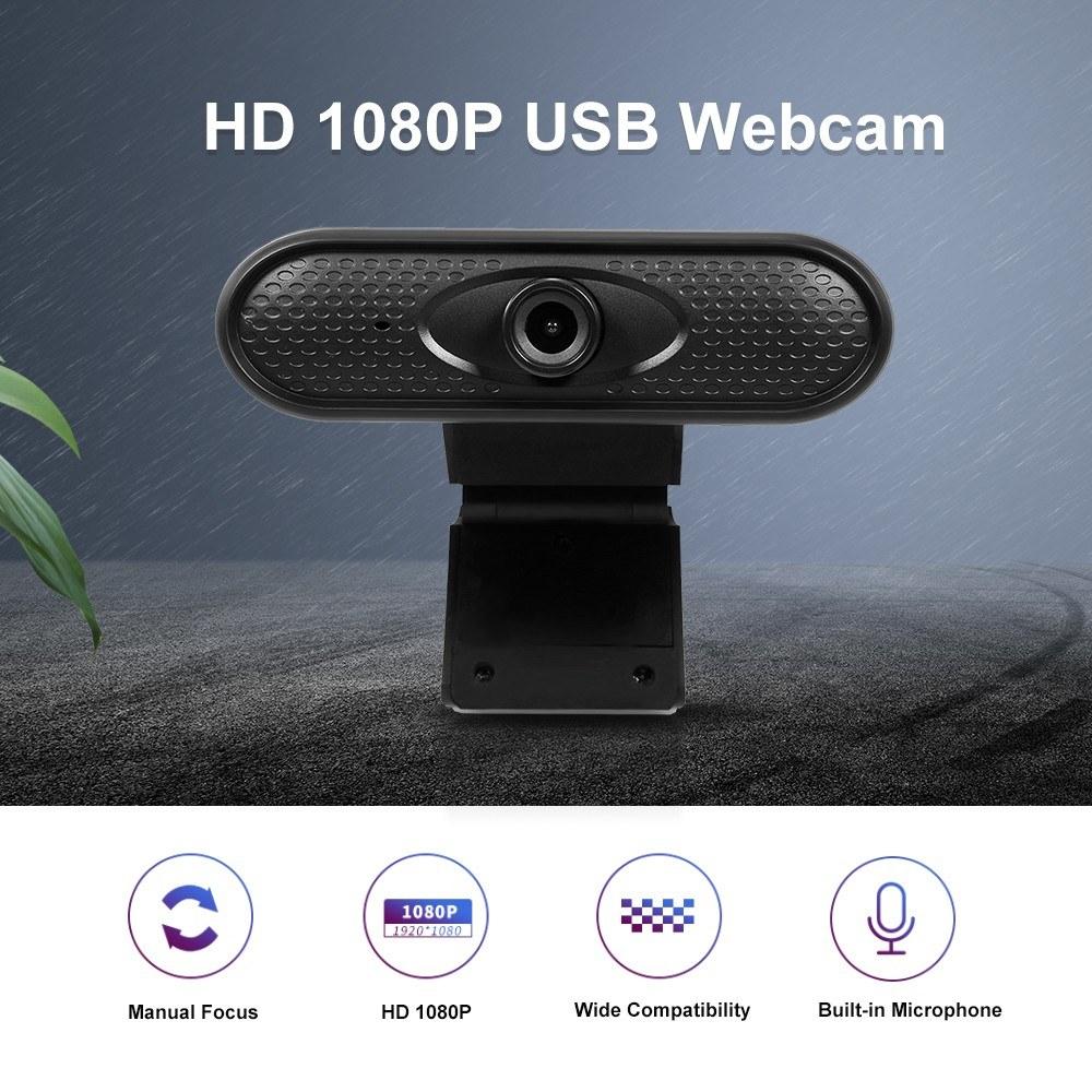 Others |   HD 1080P Web Camera Manual Focus USB Webcam Computer Camera Built-in Microphone Drive-free Camera for PC Laptop Black Computer Peripherals Others