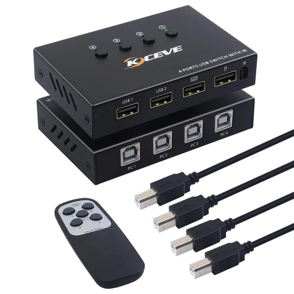 Others |   KCEVE 4K@60Hz Switch 4 Port USB Switcher Selector 4 in 1 Out Switcher with Remote Control Sync Output Audio&Video Computer Peripherals Others