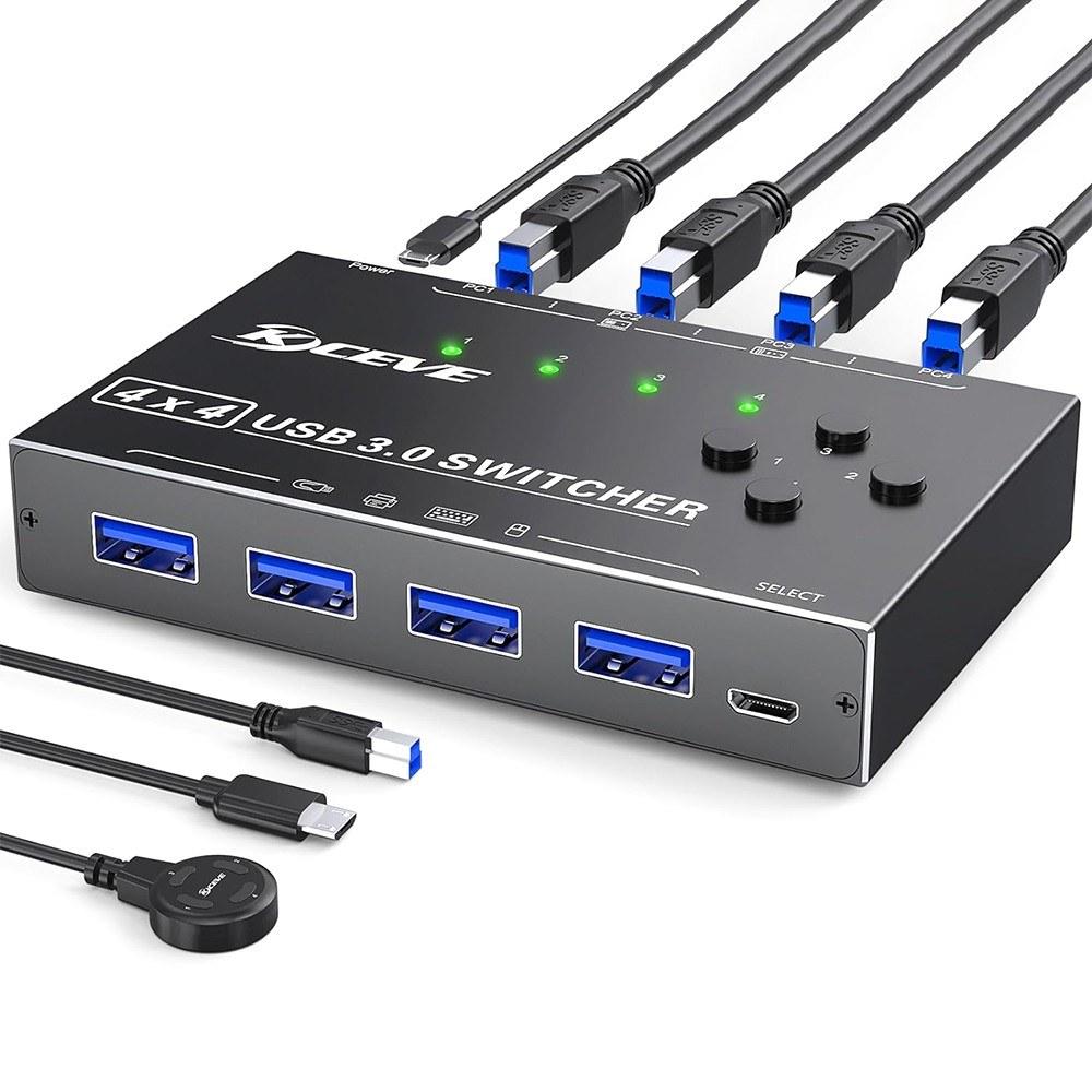 Others |   KCEVE KC-KM434B USB3.0 4-in-4-out Sharing Switch, Multi-device Sharing, Free Switching, High-speed Transmission, Wide Compatibility, Plug and Play For Keyboard, Mouse, U-Disk and Printer Compatible with Linux, Windows, Chrome OS, Mac OS Computer Peripherals Others