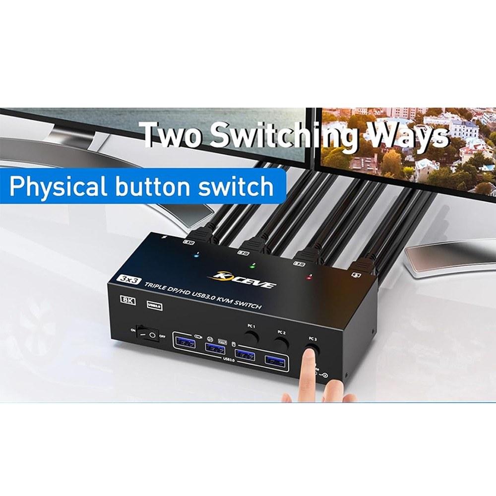 Others |   KCEVE KVM303DH Switcher HDMI-Compatible KVM 3 in 3 out 8K@60Hz, 4K@144Hz Triple Monitor USB 3.0 HDMI-Compatible+DP Switcher For Keyboard, Mouse, U-Disk and Printer Compatible with Linux, Windows, Chrome OS, Mac OS Computer Peripherals Others