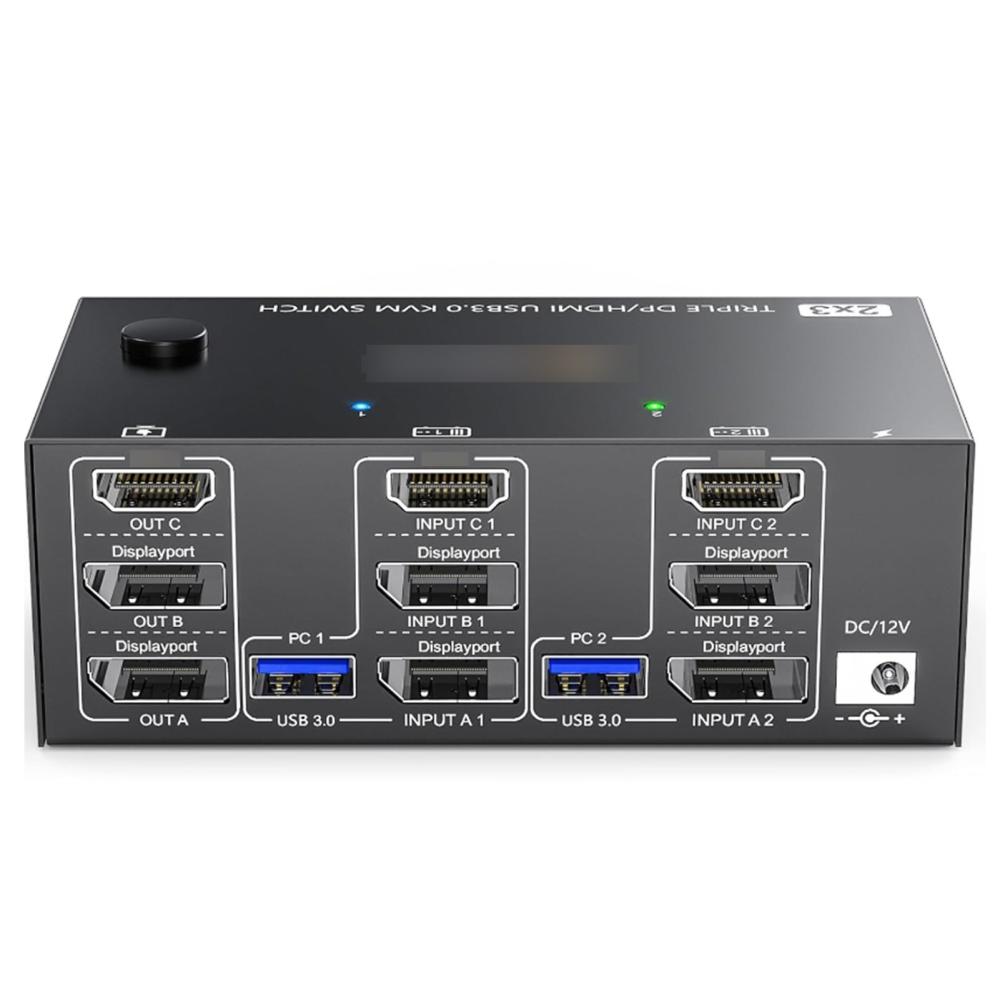 Others |   USB 3.0 KVM Switcher Three Input Two Output Dual Monitor Switcher Support 8K@30Hz 4K@144Hz USB 3.0 Displayport with Wired Remote and 4 Cables Included Compatible with Mac/Windows/Linux Computer Peripherals Others