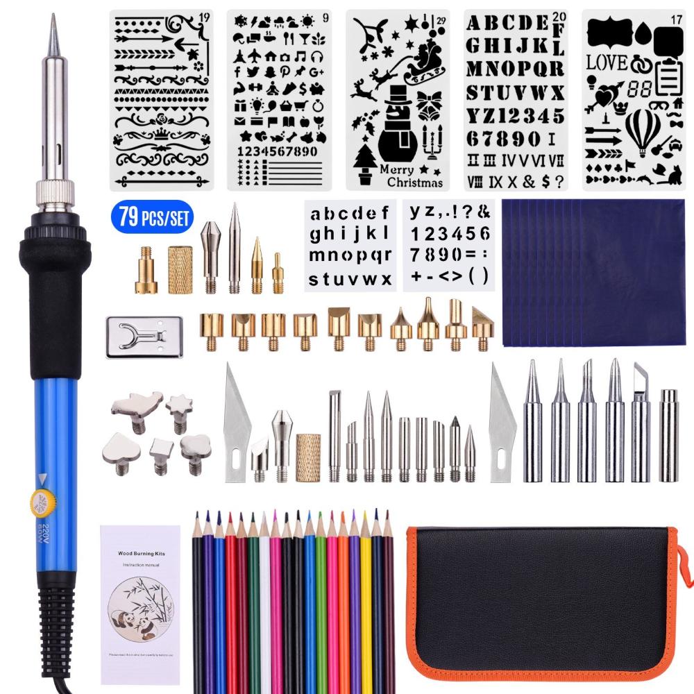 Painting Supplies |   79PCS Wood Burning Tool Kit Professional Pyrography Pen Soldering Iron Set Adjustable Temperature from 200-450℃ for Beginners Adults Wood Burning Carving Embossing Soldering Painting Supplies Painting Supplies