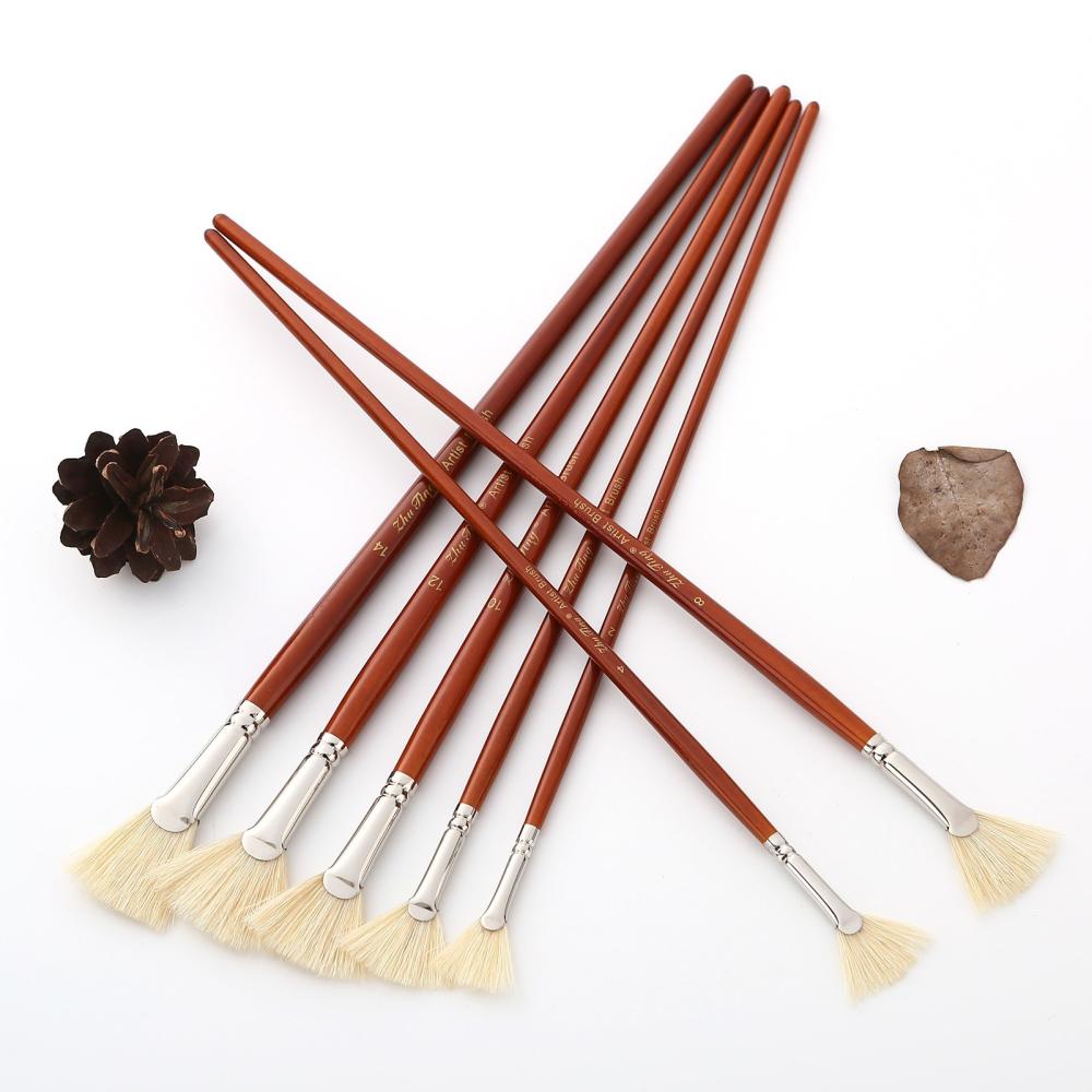 Painting Supplies |   7pcs Oil Paint Brushes Set Professional Fan Brush for Painting with Hog Bristle Natural Hair and Long Wood Handle Artist Fan Brushes for Acrylic / Watercolor Painting Painting Supplies Painting Supplies