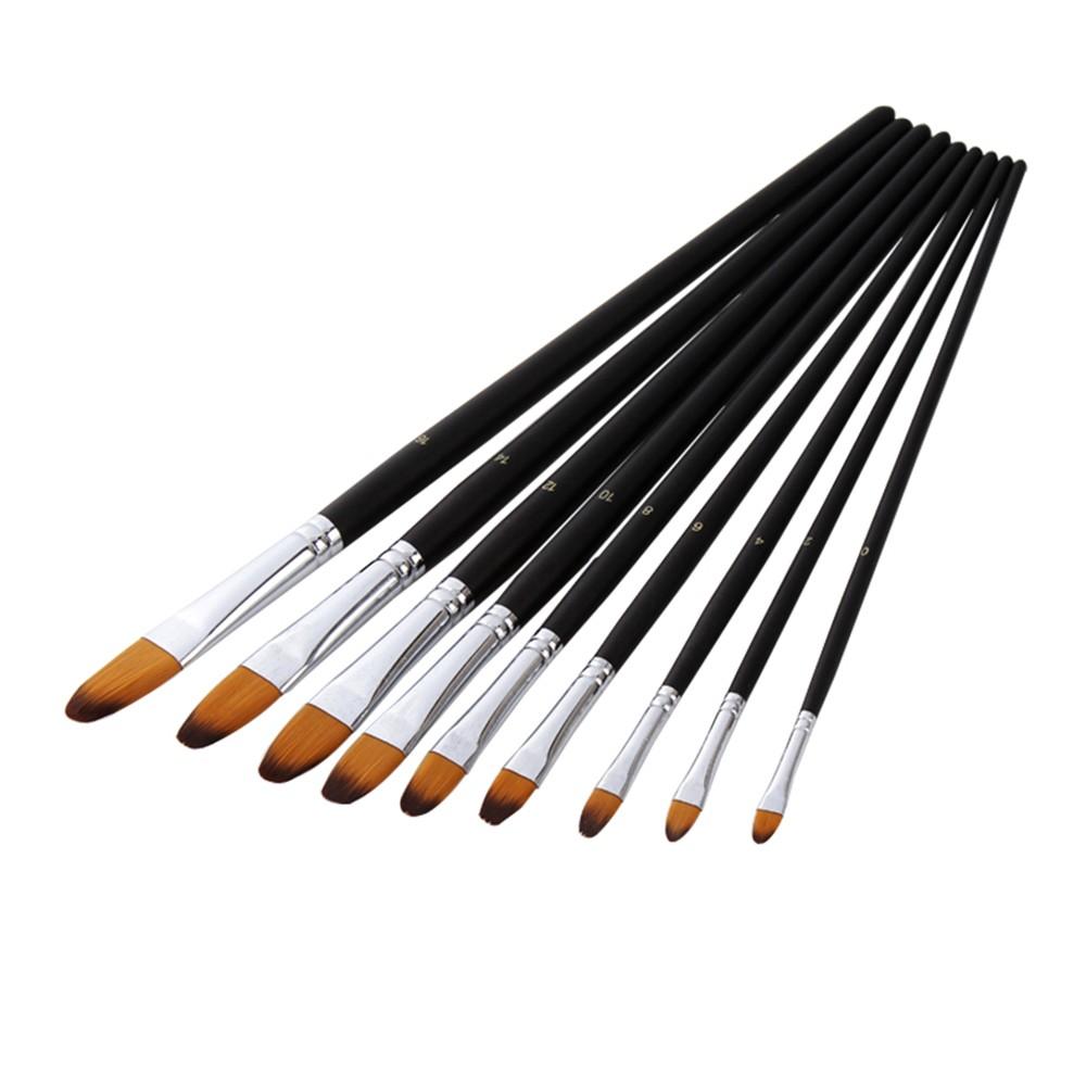 Painting Supplies |   9pcs Professional Artist Paint Brushes Set Black Long Wooden Handle Nylon Hair Paintbrush for Acrylic Oil Watercolor Gouache Drawing Art Supplies, Flat Tip Painting Supplies Painting Supplies