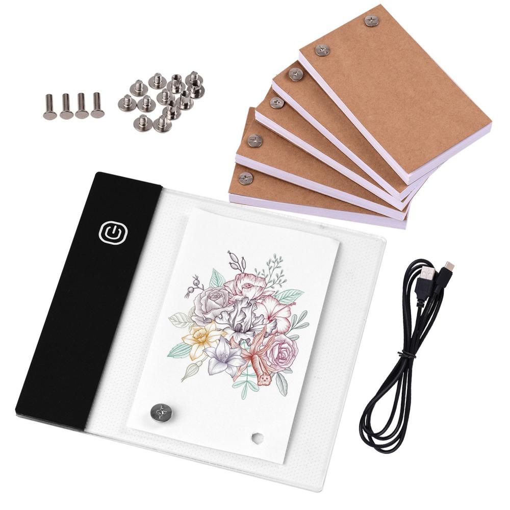 Painting Supplies |   Flip Book Kit with Mini Light Pad LED Lightbox Tablet Design with Hole 300 Sheets Flipbook Paper Binding Screws for Drawing Tracing Animation Sketching Cartoon Creation Painting Supplies Painting Supplies