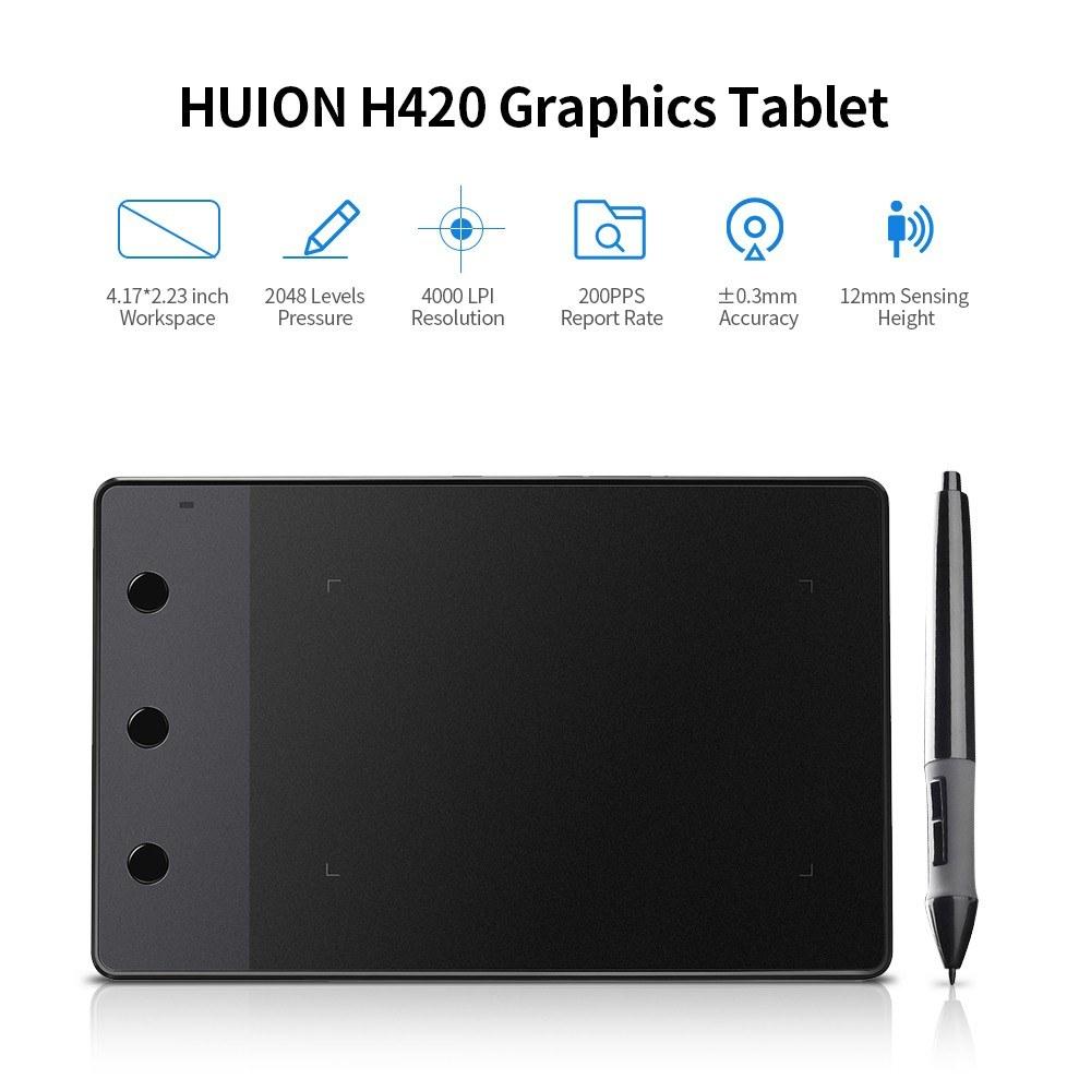 Painting Supplies |   Huion H420 Professional Graphics Drawing Tablet with 3 Shortcut Keys 2048 Levels Pressure Sensitivity 4000LPI Pen Resolution Painting Supplies Painting Supplies