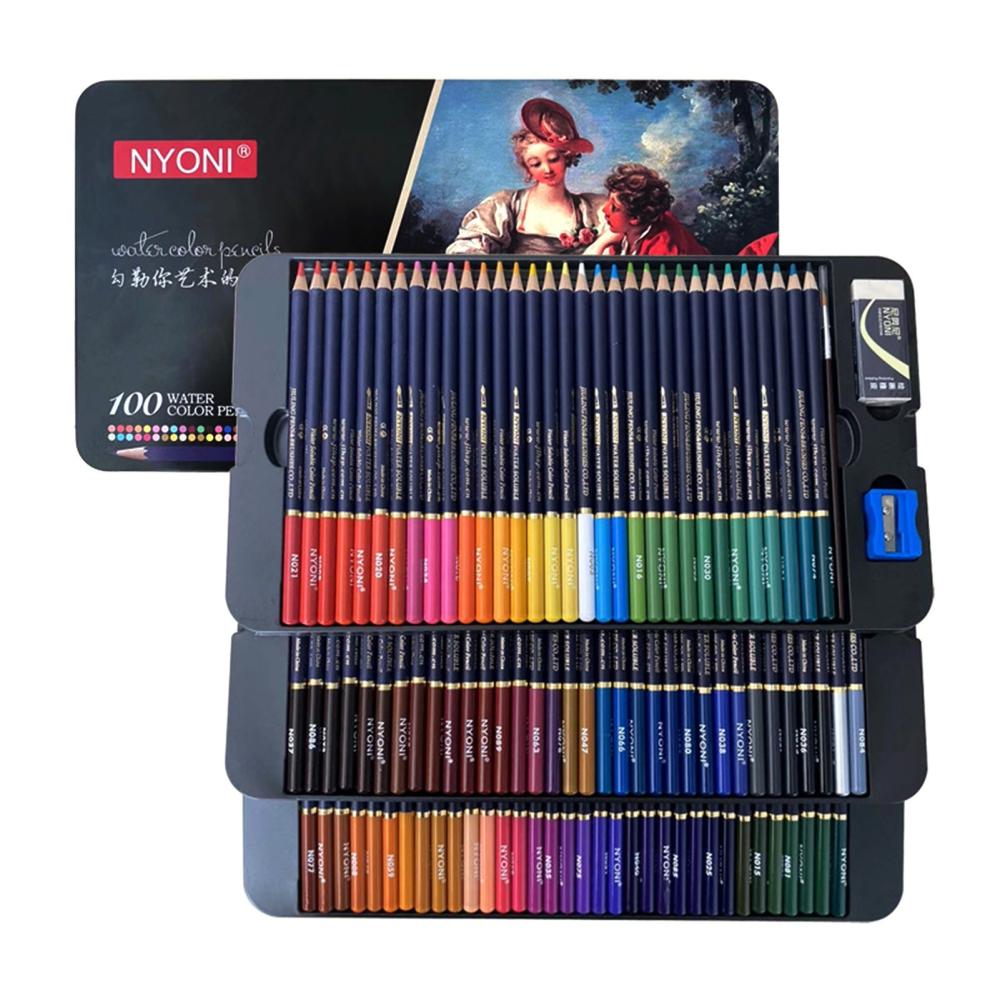 Painting Supplies |   NYONI Professional Watercolor Pencils Set 12/24/36/48/72/100 Colored Pencils Water Soluble Color Pencils with Brush and Metal Box Art Supplies for Children Students Artists Adults for Drawing Sketching Painting Coloring Books Painting Supplies Painting Supplies