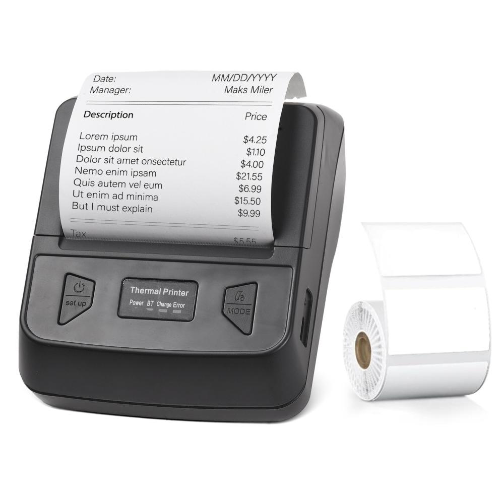 Printers & Copiers Accessories |   Bisofice Portable 80mm Receipt Label Printer Wireless BT Thermal Receipt Printer with 1 Label Roll Printers & Copiers Accessories Printers & Copiers Accessories