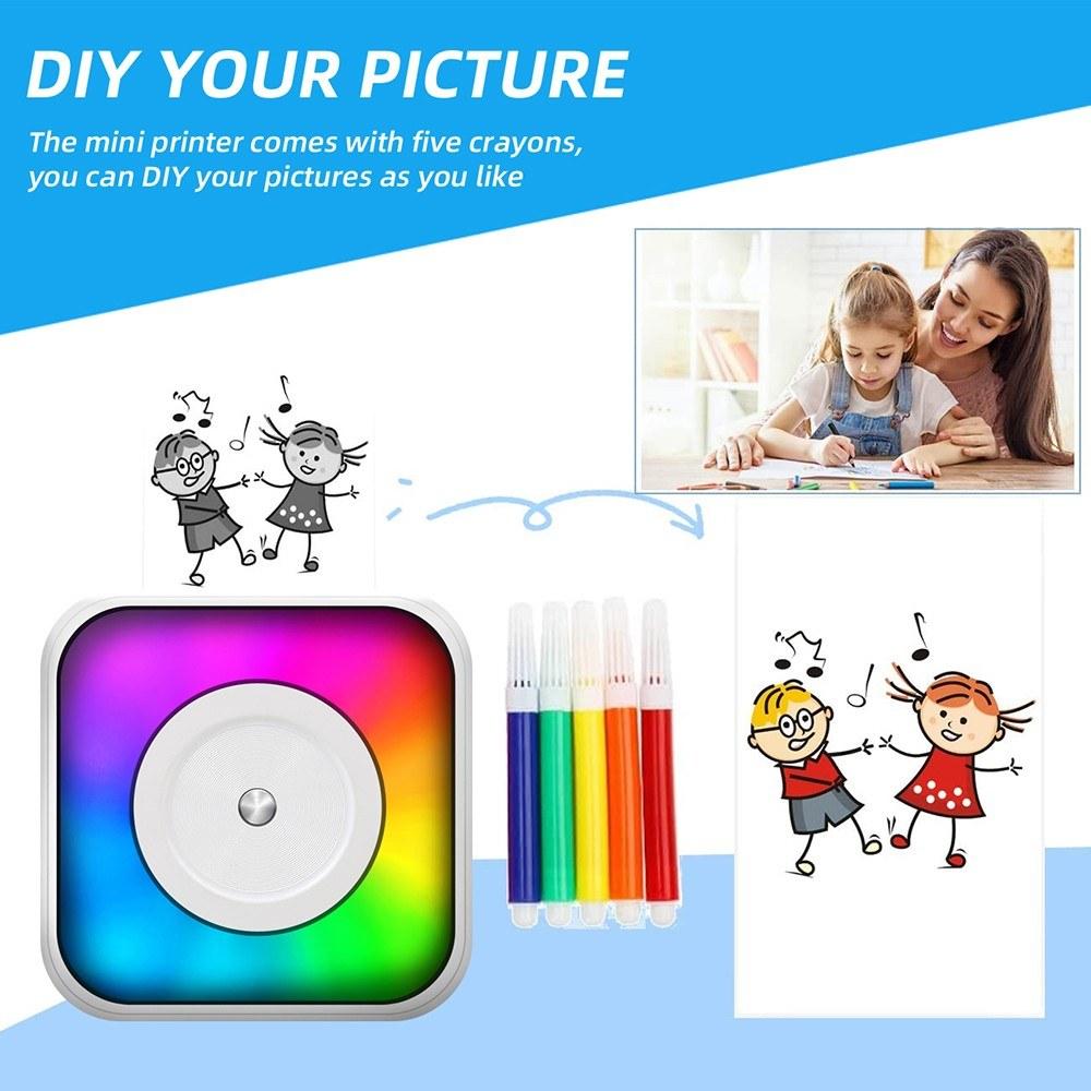 Printers & Copiers Accessories |   Mini Thermal Printer Multifunction Portable Sticker Maker with RGB Light Instant Photo Inkless Printing Support BT Connection for Smartphone with 1 Paper Roll 57mm Printers & Copiers Accessories Printers & Copiers Accessories