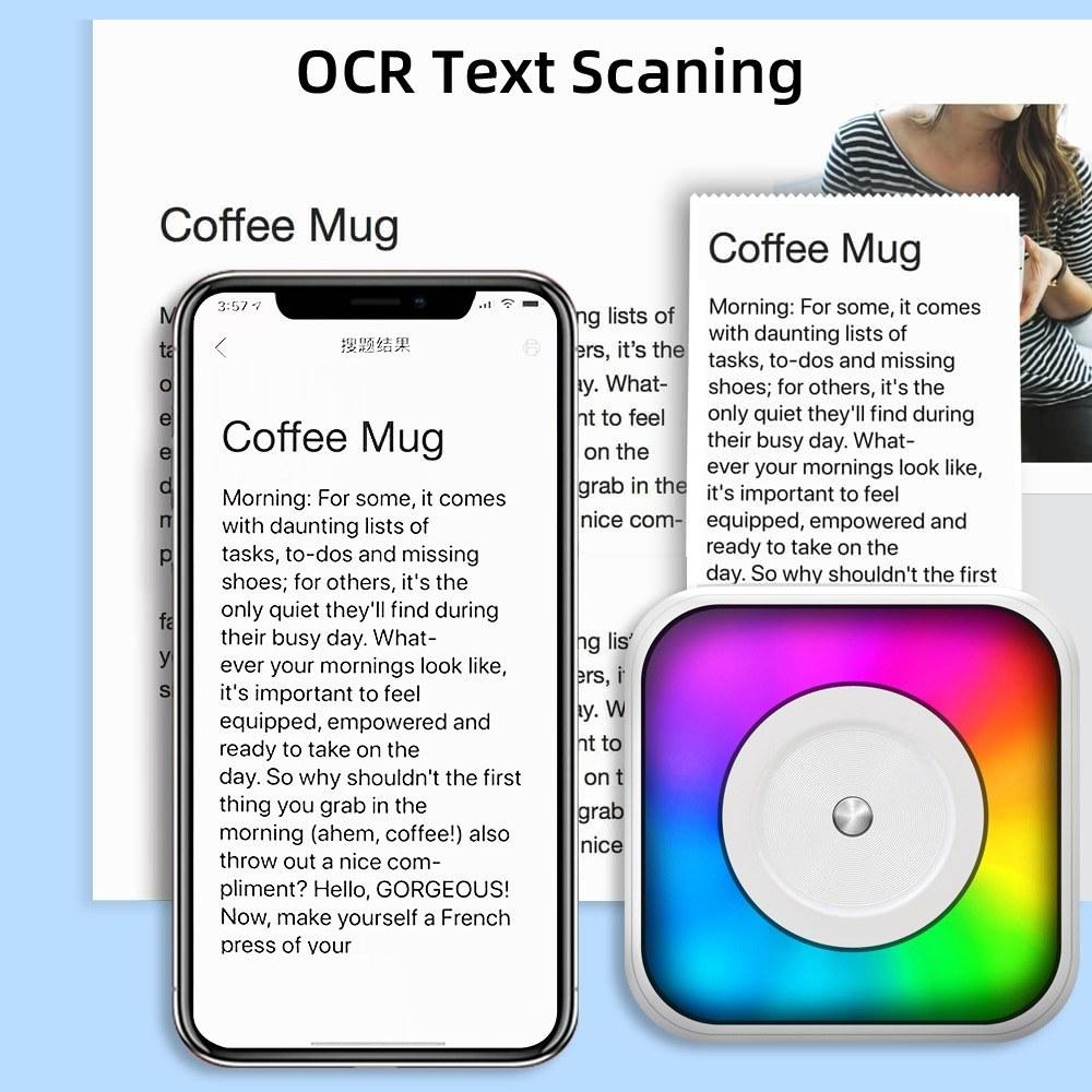 Printers & Copiers Accessories |   Mini Thermal Printer Multifunction Portable Sticker Maker with RGB Light Instant Photo Inkless Printing Support BT Connection for Smartphone with 1 Paper Roll 57mm Printers & Copiers Accessories Printers & Copiers Accessories