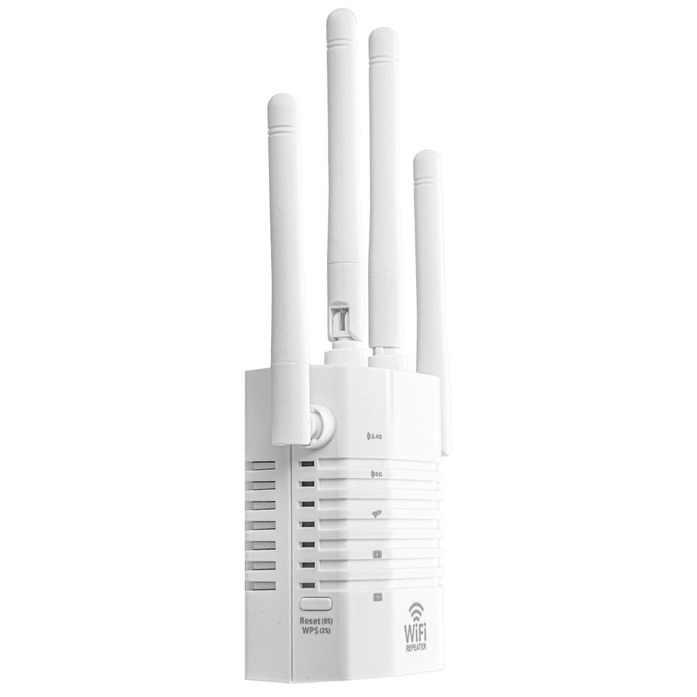 Repeaters |   1200Mbps WiFi Repeater WiFi Signal Amplifier 2.4GHz 5GHz Dual Frequency Wireless Signal Booster with 4 Antennas White US PLug Networking Repeaters