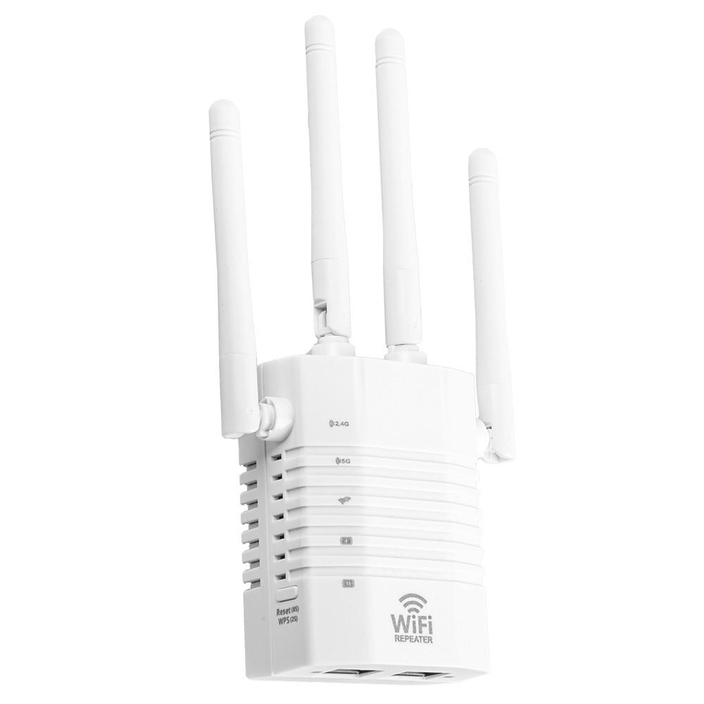 Repeaters |   1200Mbps WiFi Repeater WiFi Signal Amplifier 2.4GHz 5GHz Dual Frequency Wireless Signal Booster with 4 Antennas White US PLug Networking Repeaters