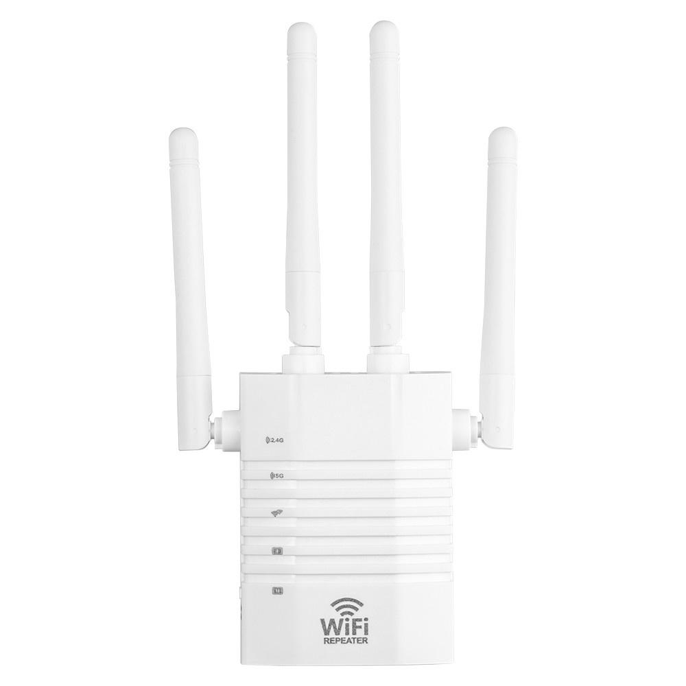 Repeaters |   1200Mbps WiFi Repeater WiFi Signal Amplifier 2.4GHz 5GHz Dual Frequency Wireless Signal Booster with 4 Antennas White US PLug Networking Repeaters