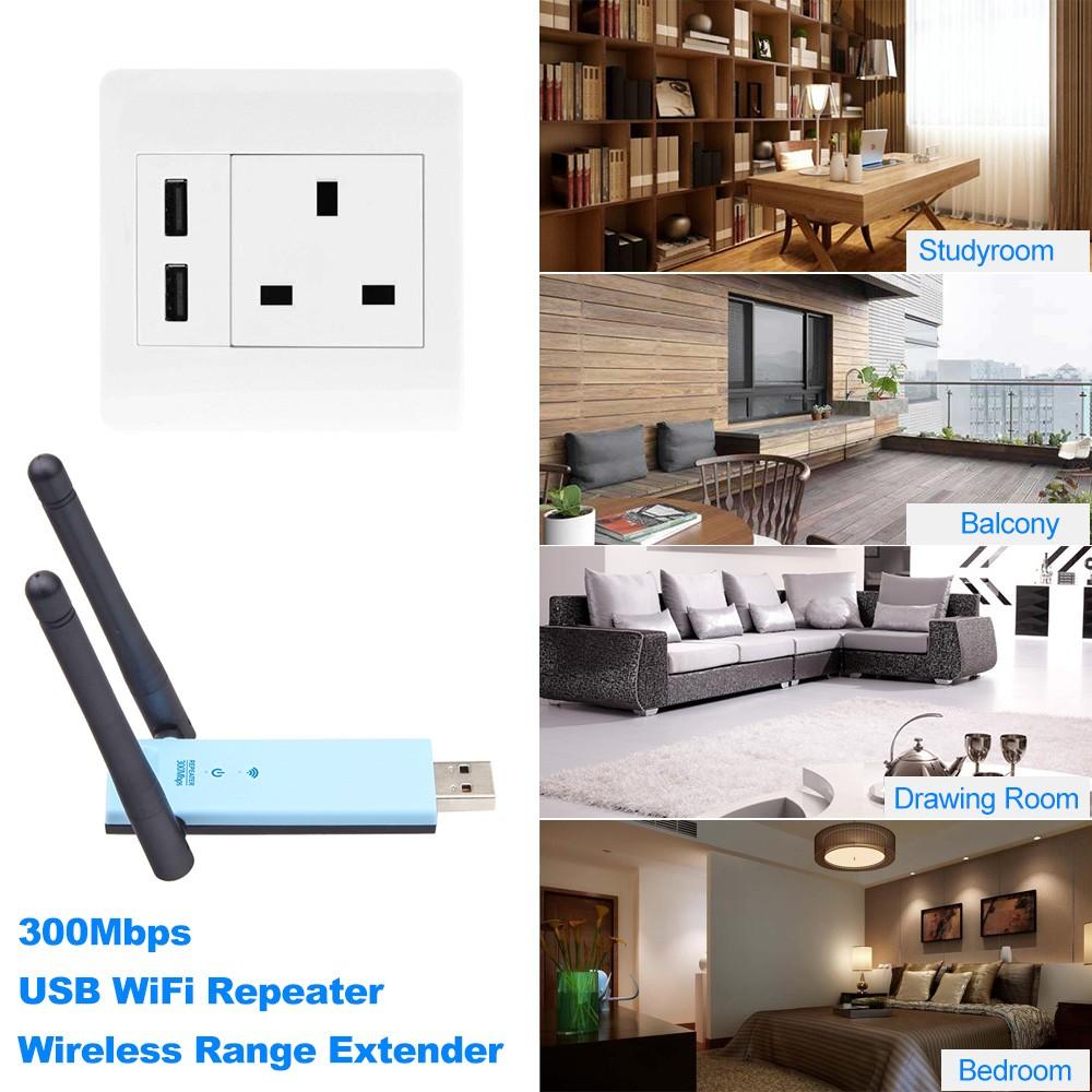 Repeaters |   WD-R603U 300Mbps Wireless Range Extender USB WiFi Repeater Signal Booster Amplifier Dual Antennas Blue with Black Networking Repeaters