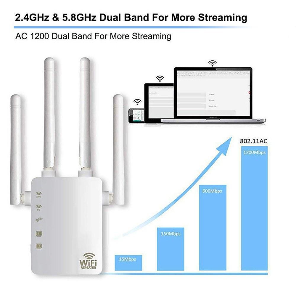 Repeaters |   WiFi Booster 1200Mbps Dual Band 2.4GHz 5GHz WiFi Internet Signal Amplifier Wireless Repeater with Four Antennas Networking Repeaters