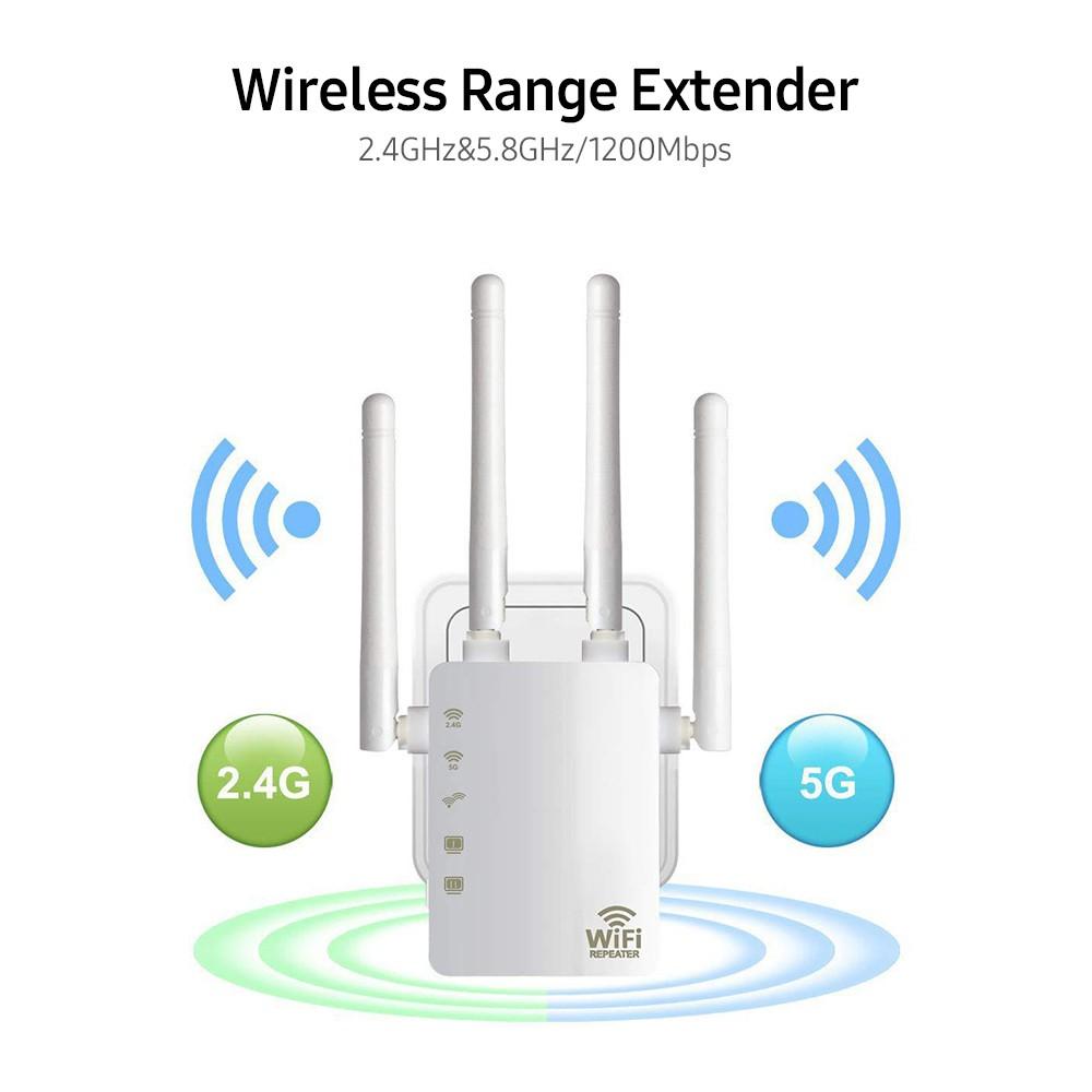 Repeaters |   WiFi Booster 1200Mbps Dual Band 2.4GHz 5GHz WiFi Internet Signal Amplifier Wireless Repeater with Four Antennas Networking Repeaters