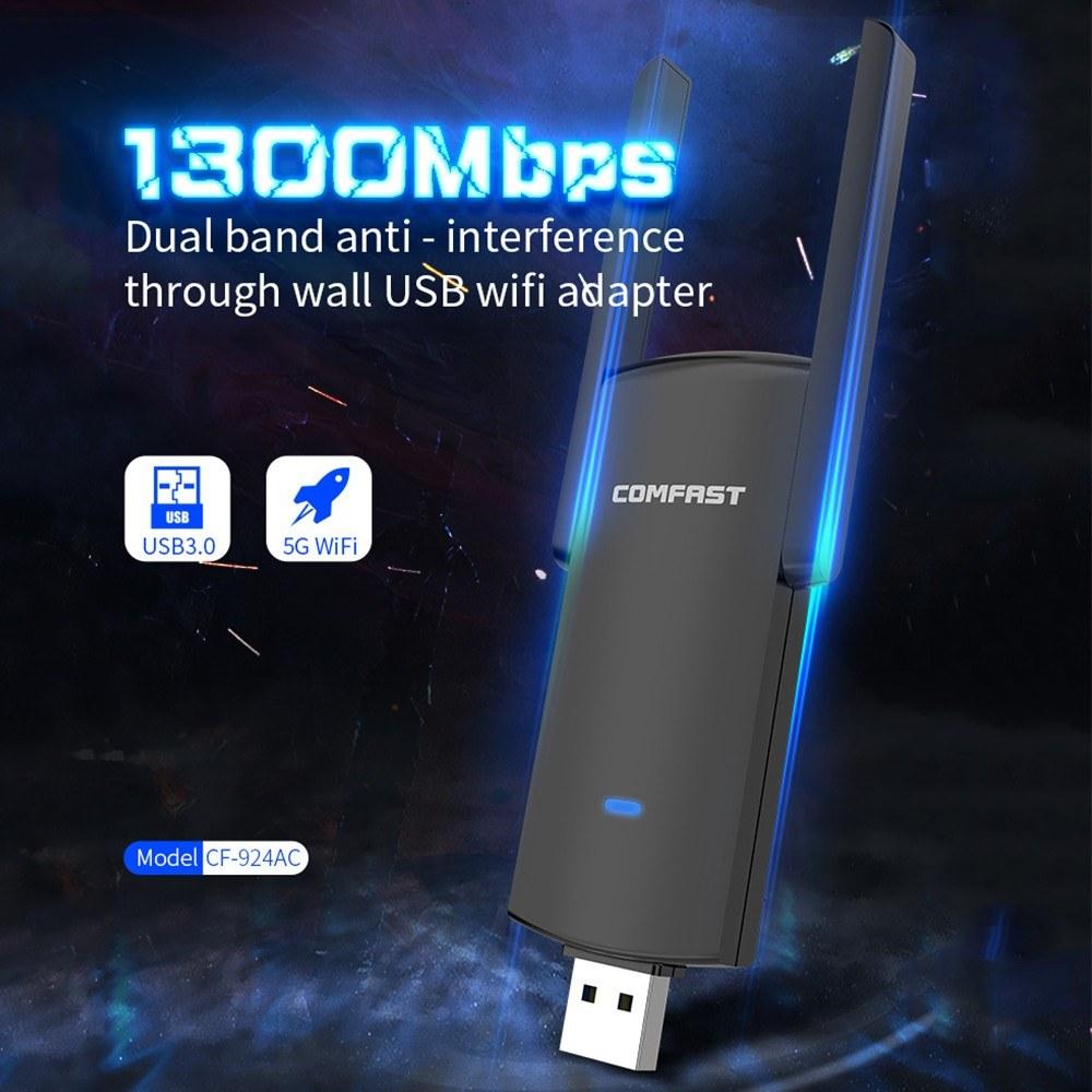 Routers |   COMFAST CF-924AC Dual-band Gigabit USB Wireless Network Card 1300Mbps USB WiFi Adapter High-speed Stable Low Latency Transmission Networking Routers