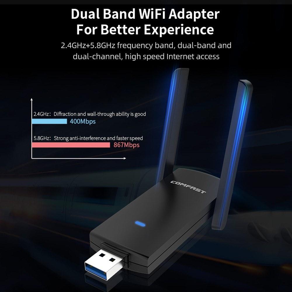 Routers |   COMFAST CF-924AC Dual-band Gigabit USB Wireless Network Card 1300Mbps USB WiFi Adapter High-speed Stable Low Latency Transmission Networking Routers