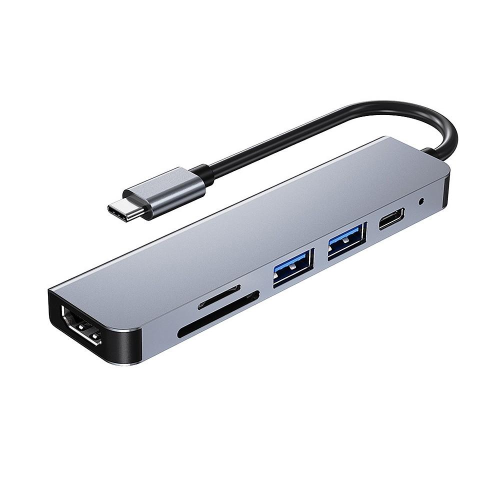 USB Hubs |   6-in-1 Multifunctional Type-C Hub Aluminum Alloy Type-C Converter with HD USB2.0 USB3.0 PD Ports TF SD Card Slots Plug and Play Computer Peripherals USB Hubs