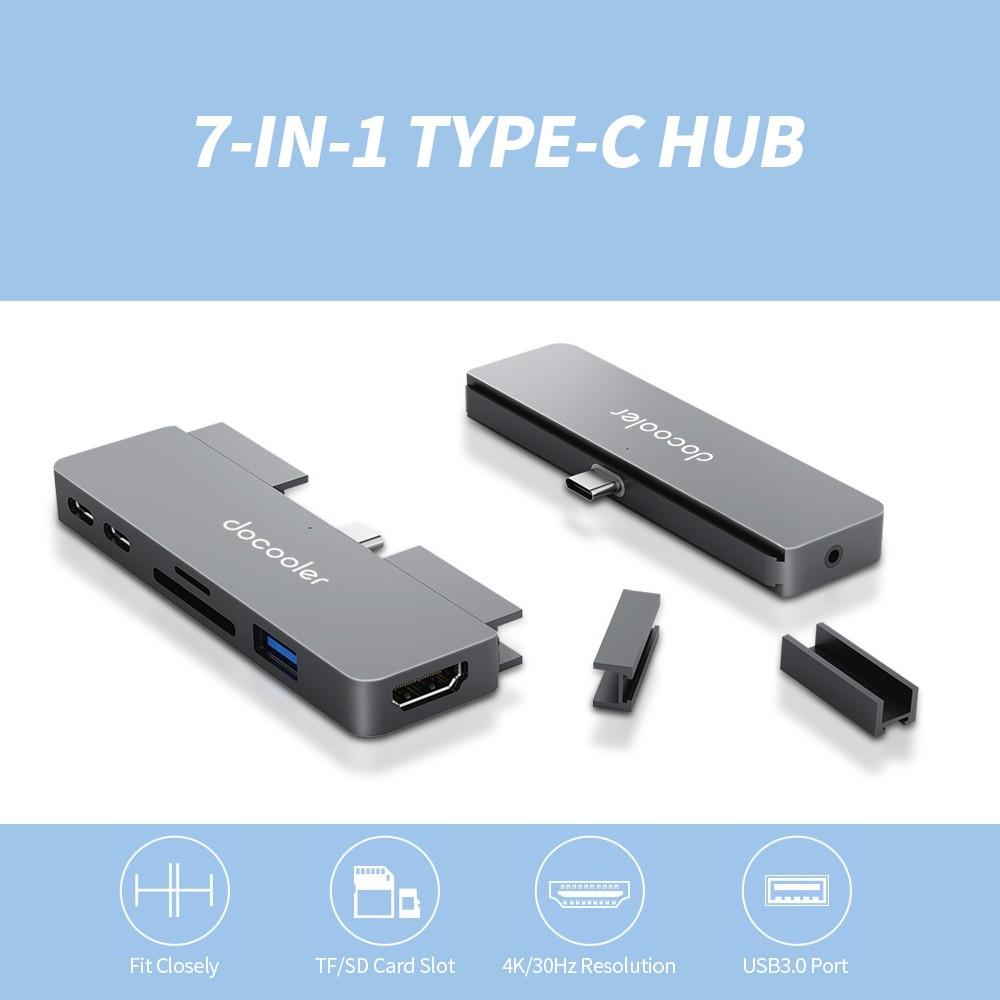 USB Hubs |   docooler 7-in-1 Type-C Hub with USB3.0 Audio HD Port TF SD Card Slots Compatible with iPad Pro Type-C Phone Tablet Laptop Computer Peripherals USB Hubs