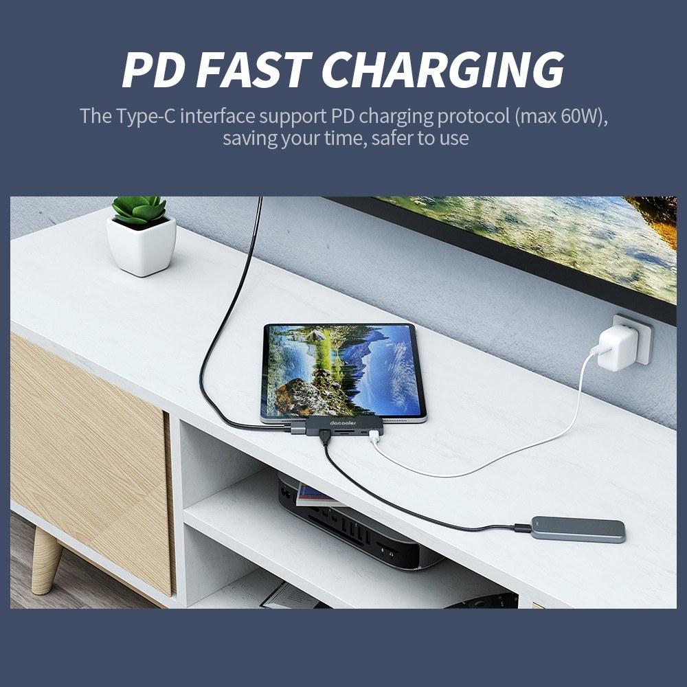 USB Hubs |   docooler 7-in-1 Type-C Hub with USB3.0 Audio HD Port TF SD Card Slots Compatible with iPad Pro Type-C Phone Tablet Laptop Computer Peripherals USB Hubs