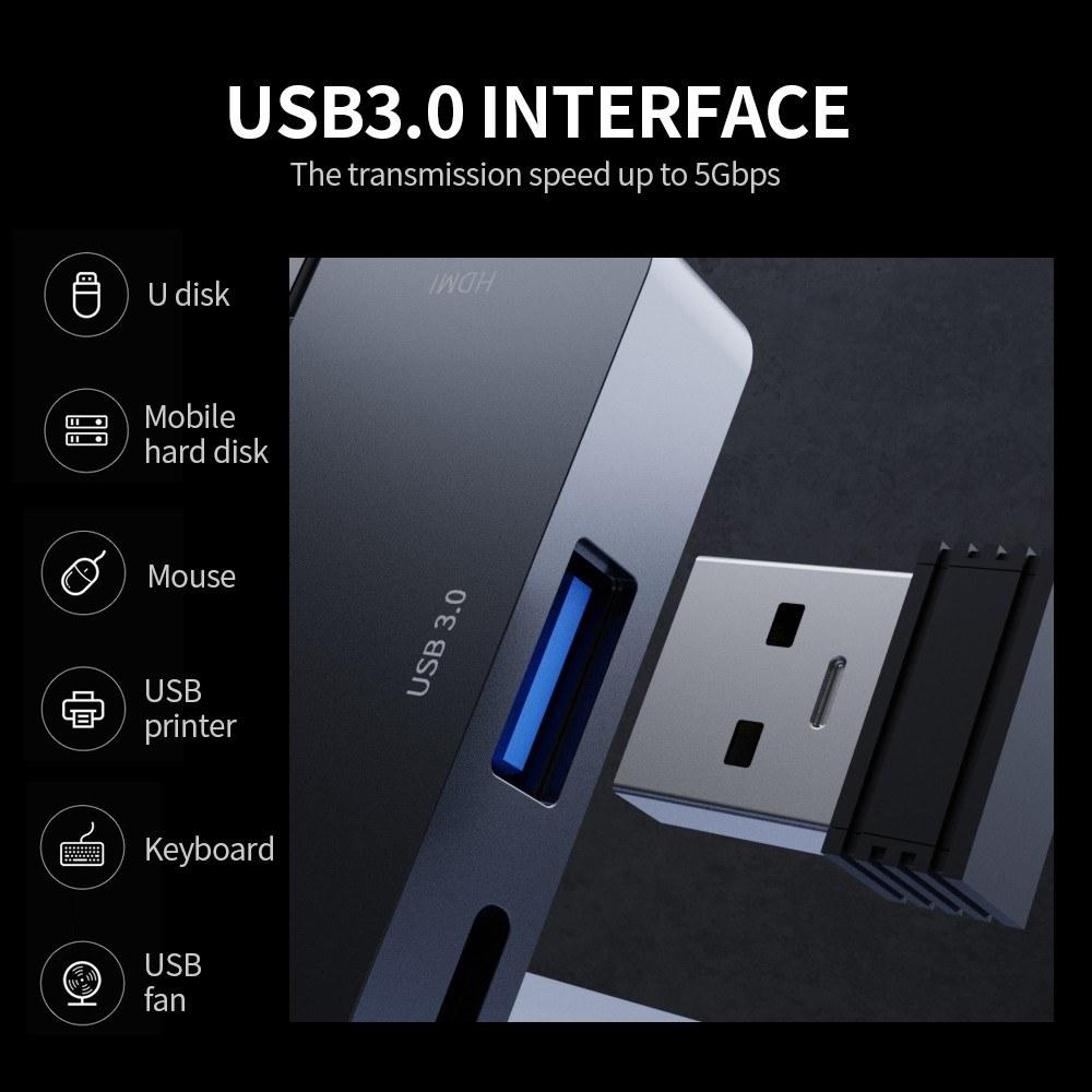 USB Hubs |   docooler 7-in-1 Type-C Hub with USB3.0 Audio HD Port TF SD Card Slots Compatible with iPad Pro Type-C Phone Tablet Laptop Computer Peripherals USB Hubs