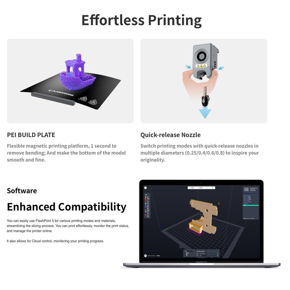 3D Printers |   Flashforge Adventurer 5M 3D Printer 600mm/s Max Sprinting Speed CoreXY with 220 x 220 x 220 mm Large Build Volume Suitable for PLA/PETG/TPU Filament 3D Printers 3D Printers