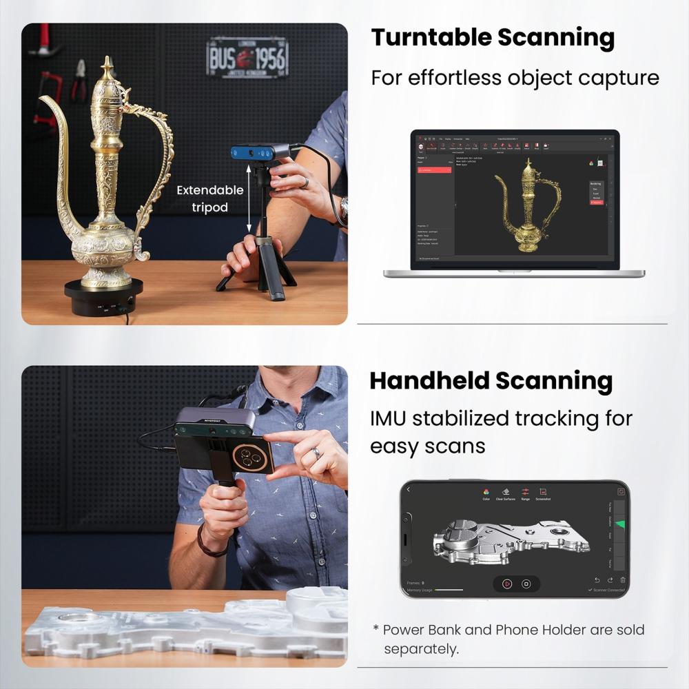 3D Printers |   Revopoint INSPIRE 3D Scanner Portable 3D Model Scanning 18 fps Scan Speed Support 0.2mm Precision for Reverse Engineering Model Design Standard Edition 3D Printers 3D Printers