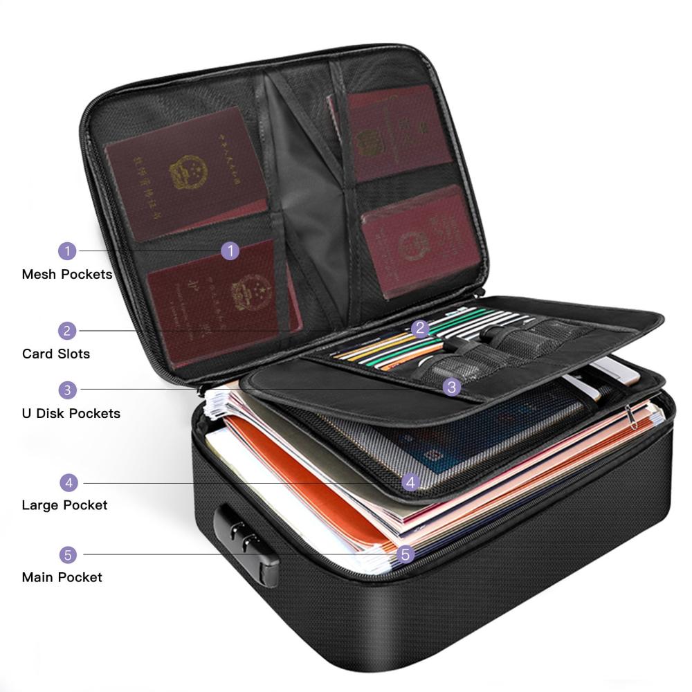 Other Stationery |   Fireproof Document Bag with Lock Zipper Closure Fire & Water Resistant Money Bag Storage Pouch Organizer Case Home Office Travel Safe Bag for Documents Files Money Cards Passport Valuables Other Stationery Other Stationery