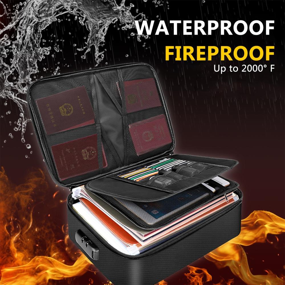 Other Stationery |   Fireproof Document Bag with Lock Zipper Closure Fire & Water Resistant Money Bag Storage Pouch Organizer Case Home Office Travel Safe Bag for Documents Files Money Cards Passport Valuables Other Stationery Other Stationery