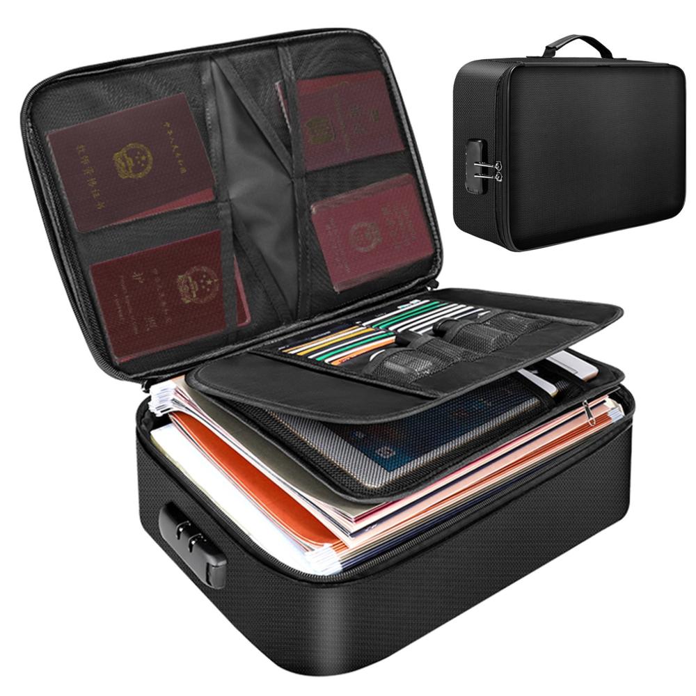 Other Stationery |   Fireproof Document Bag with Lock Zipper Closure Fire & Water Resistant Money Bag Storage Pouch Organizer Case Home Office Travel Safe Bag for Documents Files Money Cards Passport Valuables Other Stationery Other Stationery