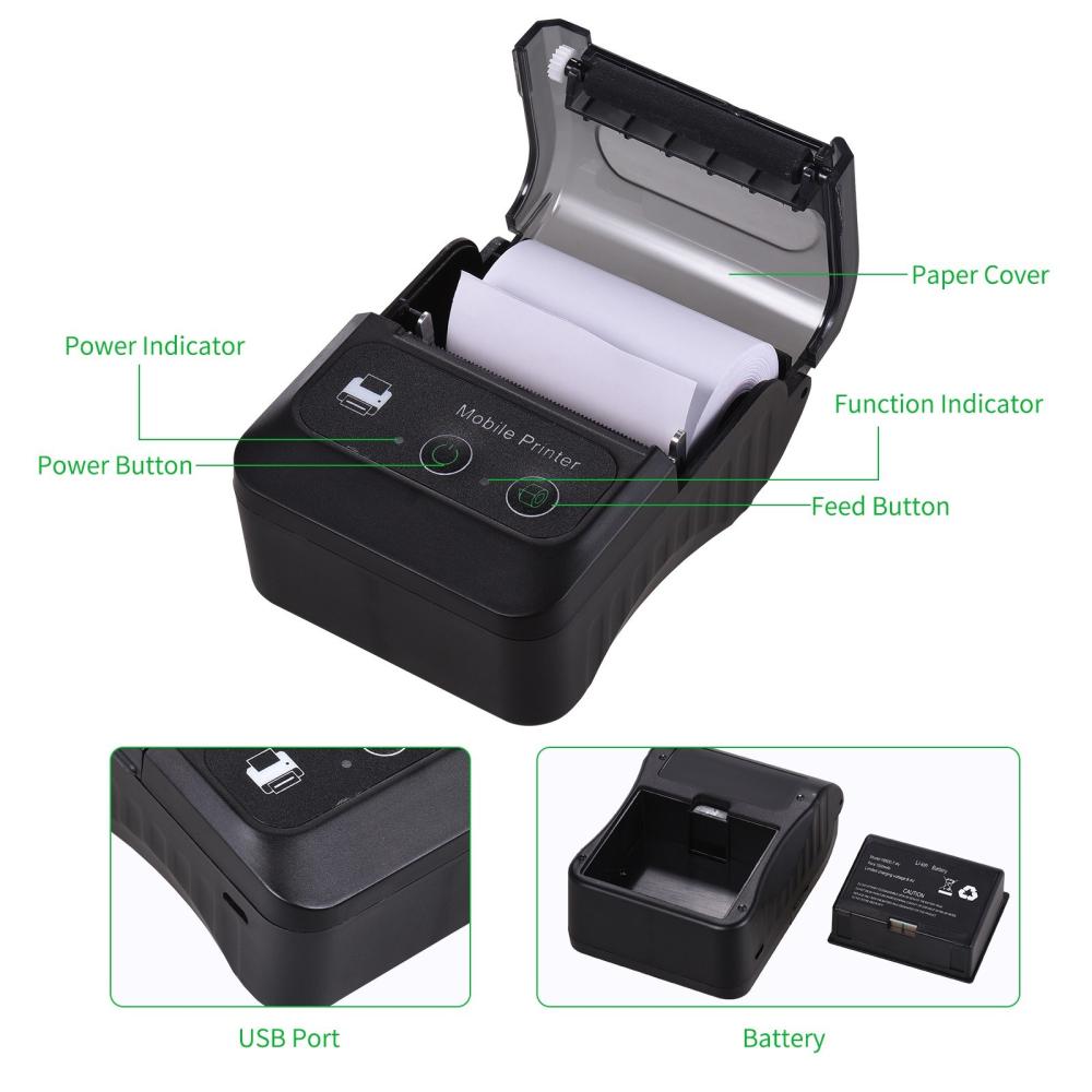 Printers & Copiers Accessories |   Portable Wireless BT 58mm 2 Inch Thermal Receipt Printer for Small Business Restaurant Retail Store Printers & Copiers Accessories Printers & Copiers Accessories