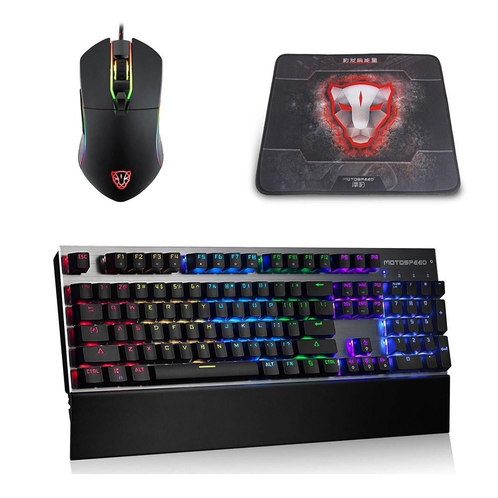 Keyboards & Mouse |   Motospeed V30 Wired Optical USB Gaming Mouse + CK108 Mechanical Gaming Wired Keyboard + P70 Gaming Mouse Pad Computer Peripherals Keyboards & Mouse