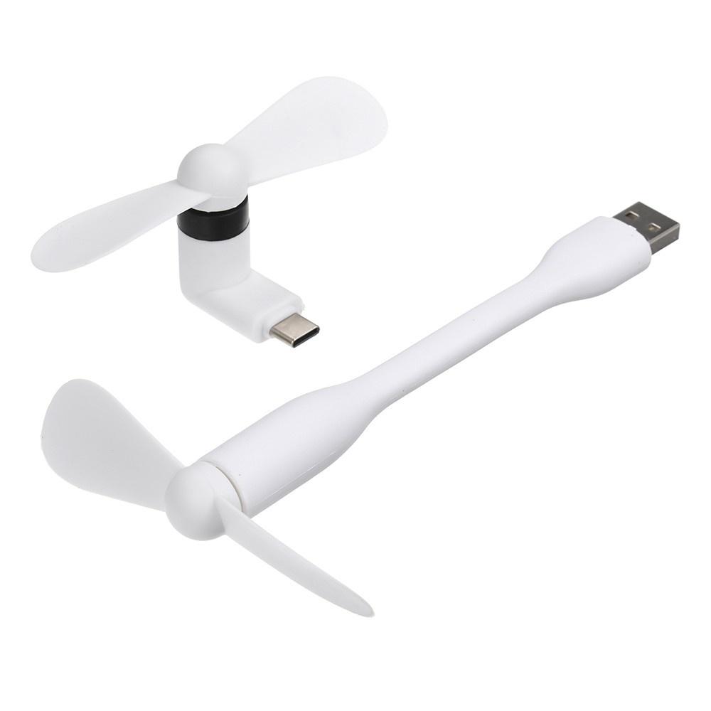 Others |   Mini USB Fan + Type-C Phone Fan Portable Cooling Fan Flexible Cooler for Type C Devices Laptop(White) Computer Peripherals Others