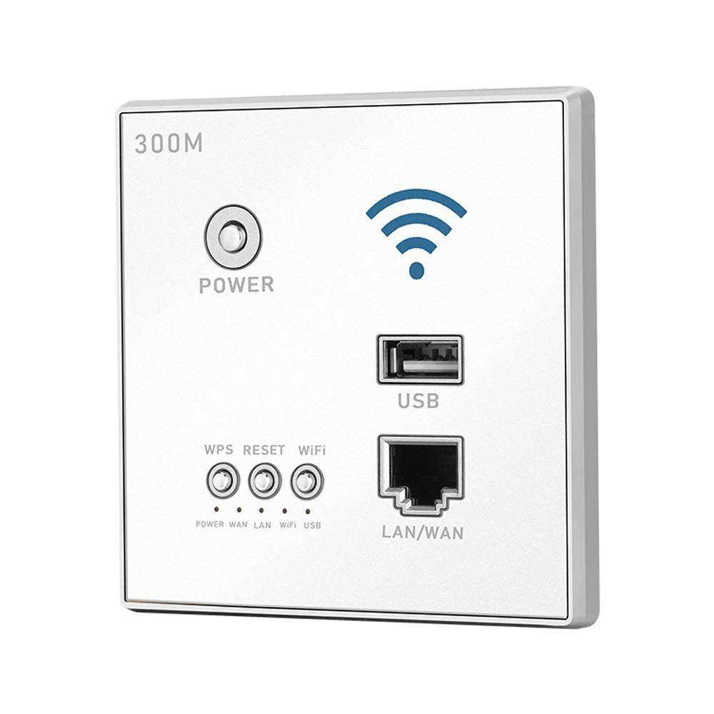 Routers |   300Mbps In-Wall Wireless Router AP Access Point WiFi Router LAN Network Switch WiFi AP Router with WPS Encryption USB Socket Networking Routers