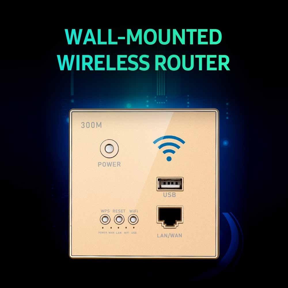 Routers |   300Mbps In-Wall Wireless Router AP Access Point WiFi Router LAN Network Switch WiFi AP Router with WPS Encryption USB Socket Networking Routers