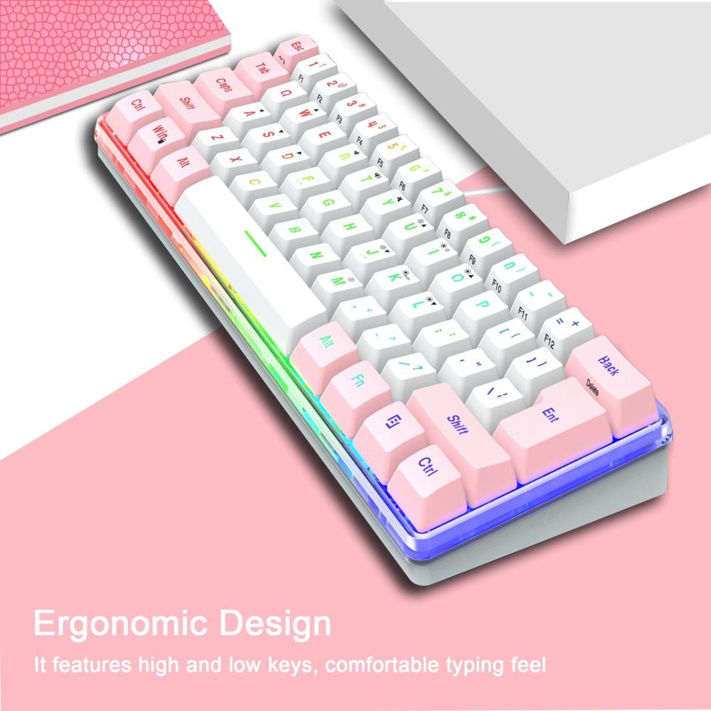 Keyboards & Mouse |   61 Keys Wired Keyboard Membrane Keyboard Compact Design RGB Backlight Effect with Multimedia Shortcuts Detachable Data Cable Computer Peripherals Keyboards & Mouse