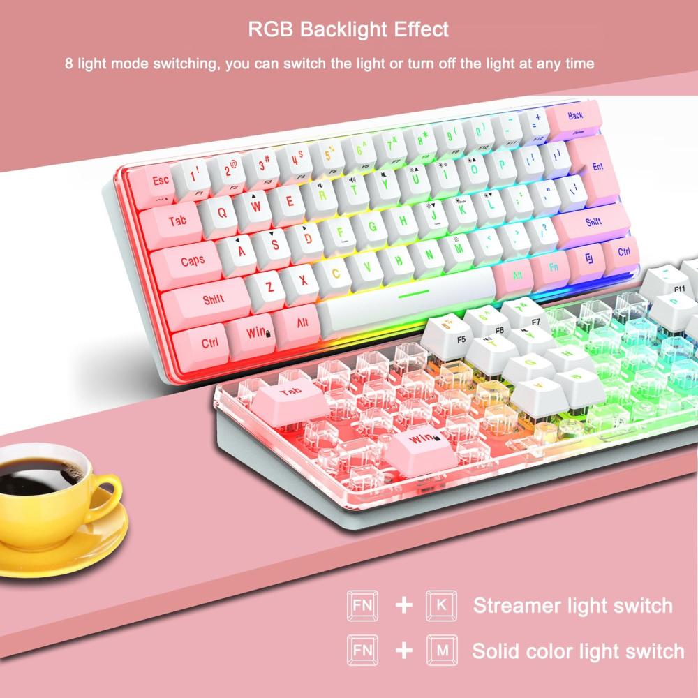 Keyboards & Mouse |   61 Keys Wired Keyboard Membrane Keyboard Compact Design RGB Backlight Effect with Multimedia Shortcuts Detachable Data Cable Computer Peripherals Keyboards & Mouse