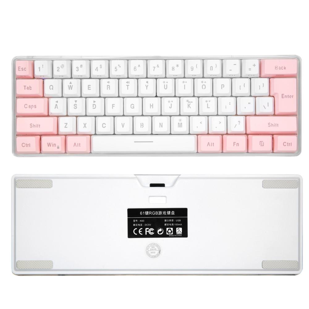 Keyboards & Mouse |   61 Keys Wired Keyboard Membrane Keyboard Compact Design RGB Backlight Effect with Multimedia Shortcuts Detachable Data Cable Computer Peripherals Keyboards & Mouse