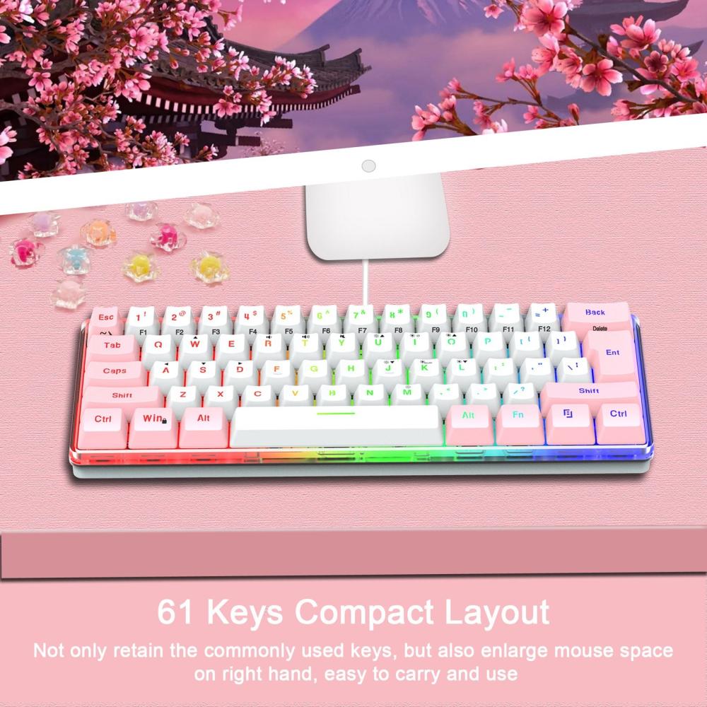 Keyboards & Mouse |   61 Keys Wired Keyboard Membrane Keyboard Compact Design RGB Backlight Effect with Multimedia Shortcuts Detachable Data Cable Computer Peripherals Keyboards & Mouse