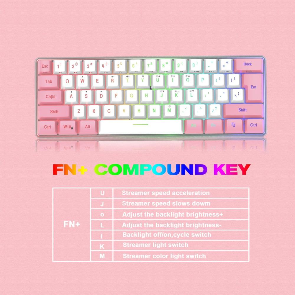 Keyboards & Mouse |   61 Keys Wired Keyboard Membrane Keyboard Compact Design RGB Backlight Effect with Multimedia Shortcuts Detachable Data Cable Computer Peripherals Keyboards & Mouse