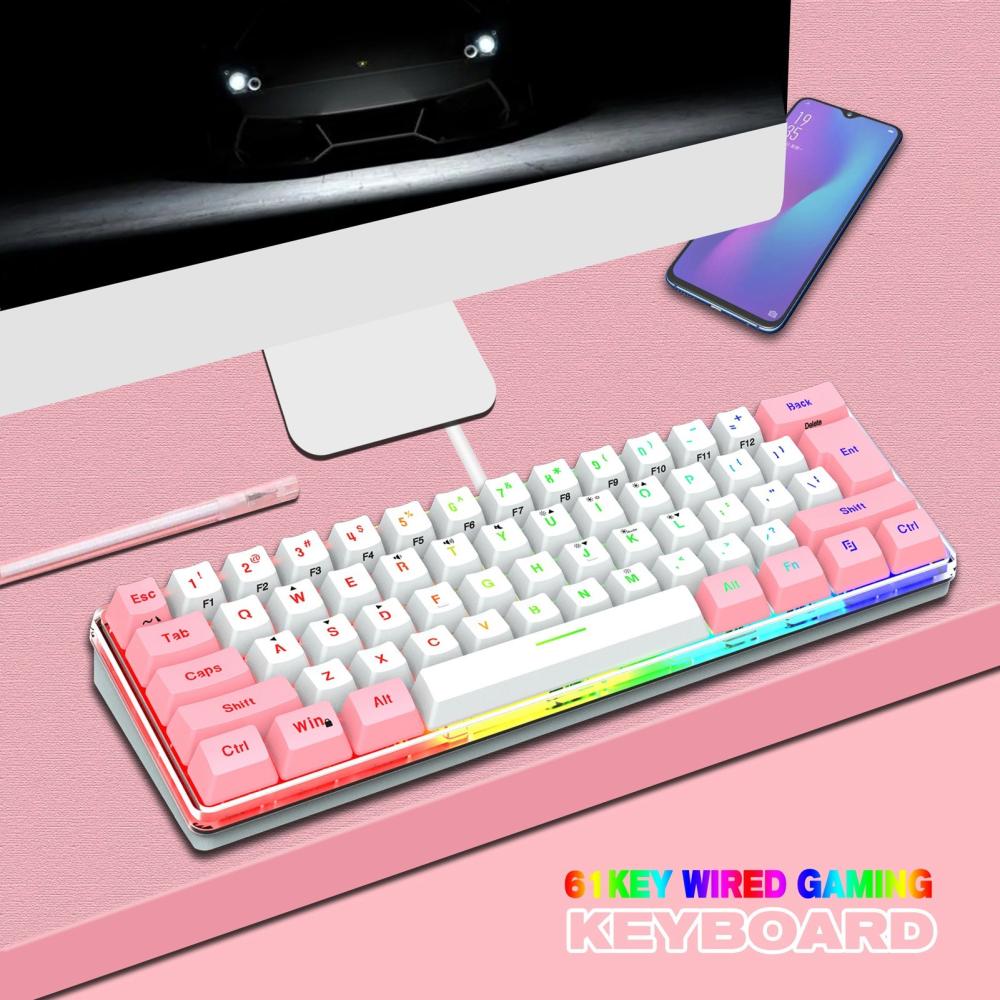 Keyboards & Mouse |   61 Keys Wired Keyboard Membrane Keyboard Compact Design RGB Backlight Effect with Multimedia Shortcuts Detachable Data Cable Computer Peripherals Keyboards & Mouse