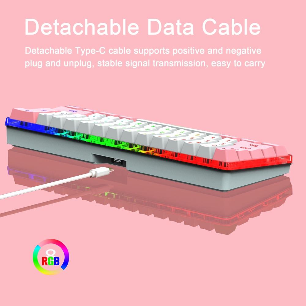 Keyboards & Mouse |   61 Keys Wired Keyboard Membrane Keyboard Compact Design RGB Backlight Effect with Multimedia Shortcuts Detachable Data Cable Computer Peripherals Keyboards & Mouse