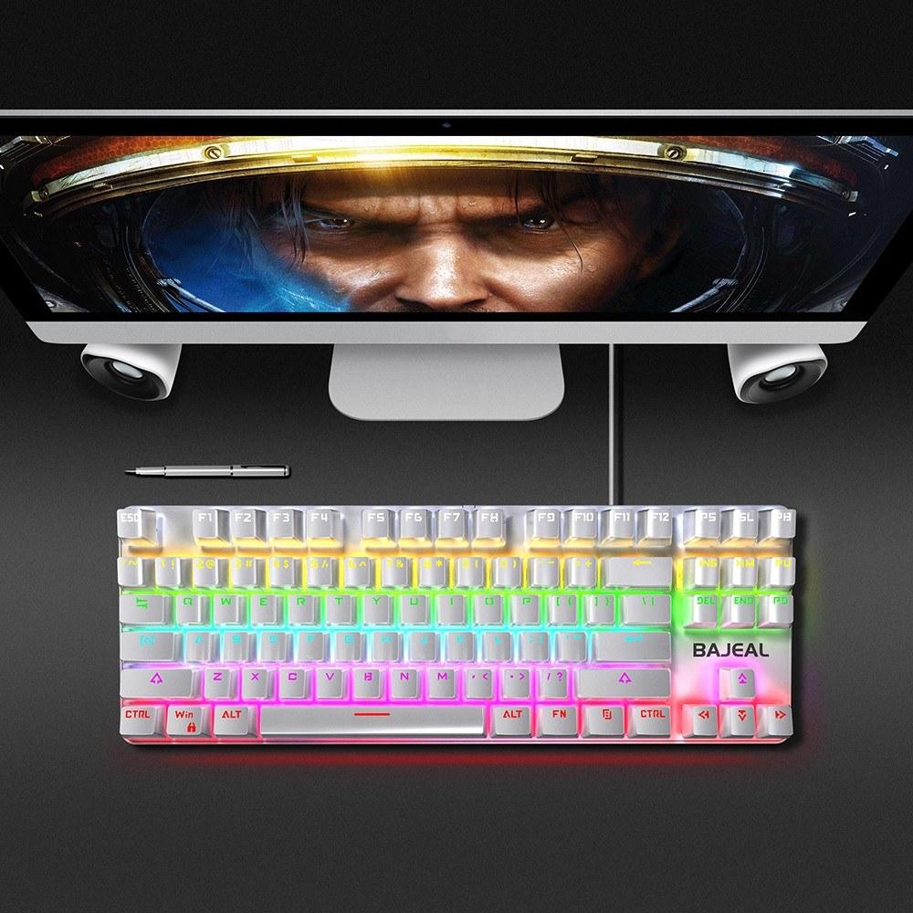 Keyboards & Mouse |   BAJEAL 87 Keys Wired Gaming Mechanical Keyboard with Mechanical Blue Switch RGB Light Effect Computer Peripherals Keyboards & Mouse