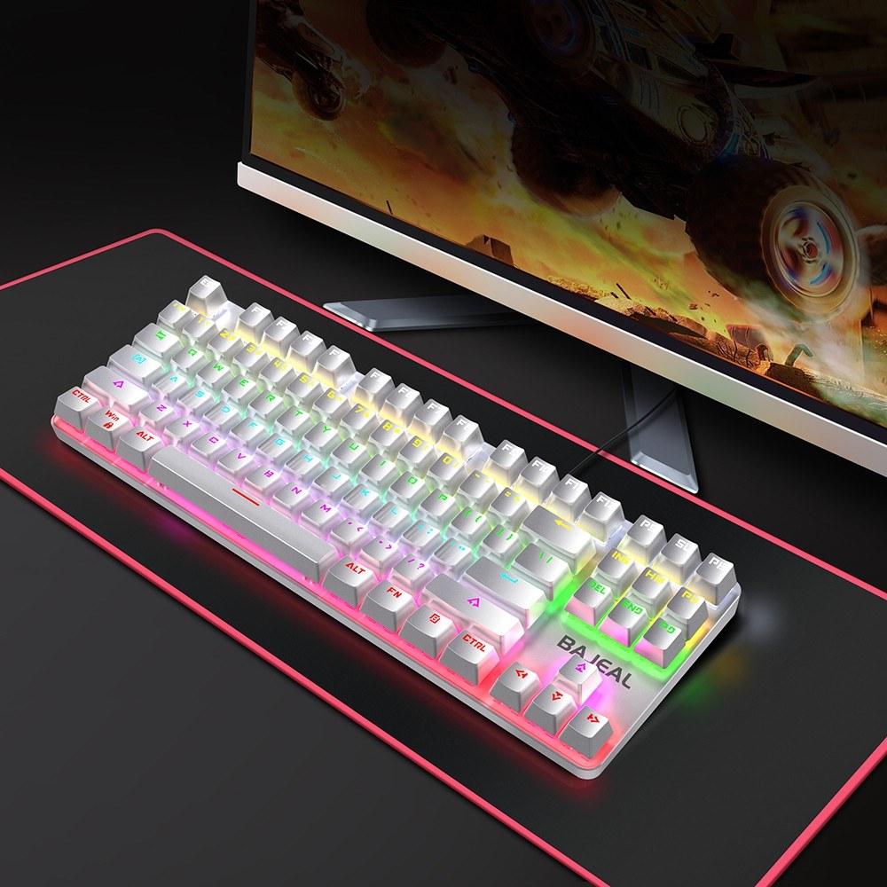 Keyboards & Mouse |   BAJEAL 87 Keys Wired Gaming Mechanical Keyboard with Mechanical Blue Switch RGB Light Effect Computer Peripherals Keyboards & Mouse